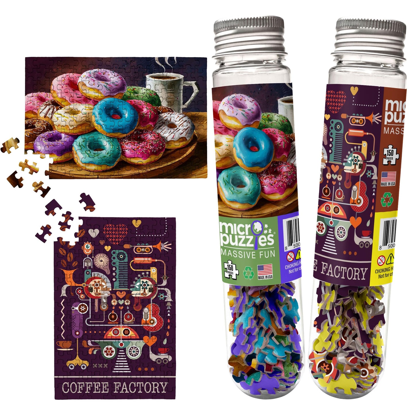 MicroPuzzles “Coffee & Donuts” Mini Jigsaw Puzzle 2-Pack - 150-Piece Café Treat Pocket 4×6 in Puzzle Gift | Made in USA | Small Business