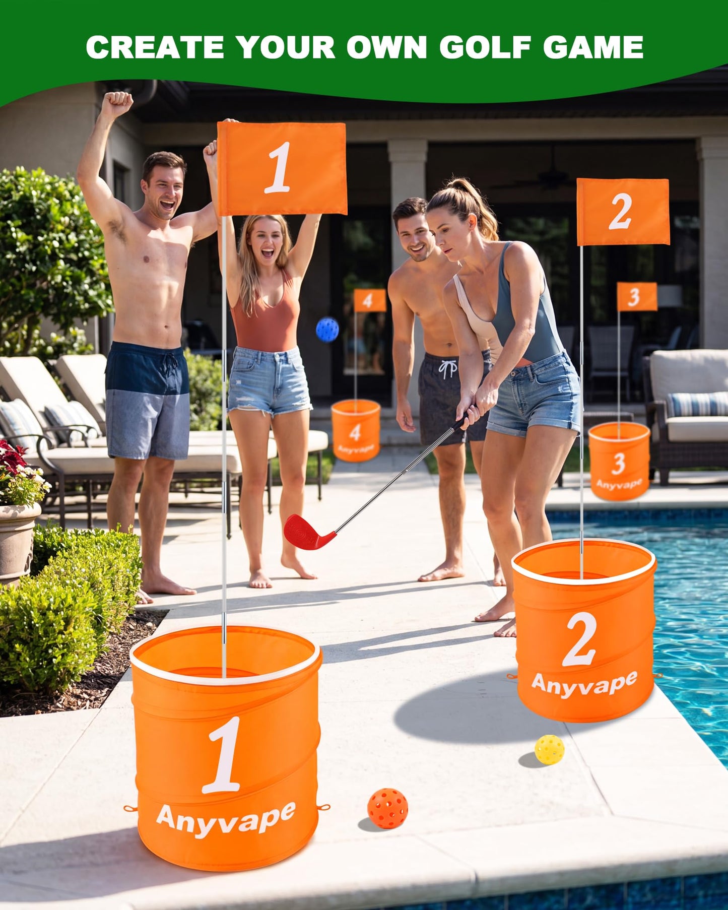 Anyvape Golf Bucket Yard Game 6 Holes Outdoor Backyard Golf Game for Adults