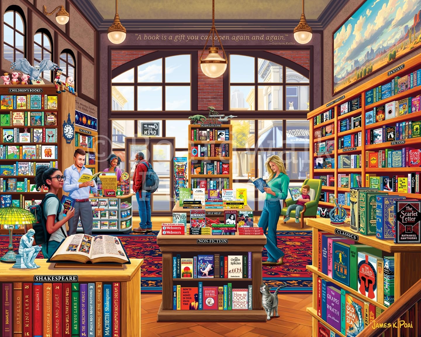 Boardwalk Bookshop 1000 Piece Jigsaw Puzzle Cozy Fun Reading Puzzles with Premium Box, Gift for Adults and Family 19"x26"