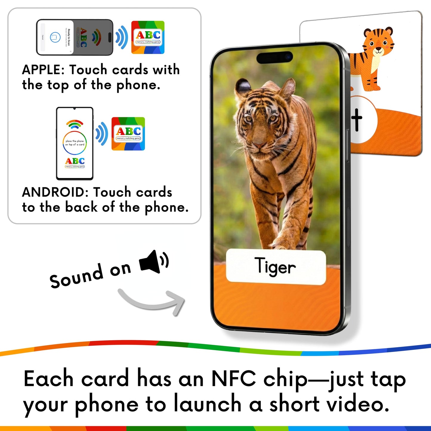 ABC Memory Matching Game for Kids | NFC Cards Interact with App | Tap to Explore Letters, Sounds & Real-World Videos | Preschool Alphabet Learning