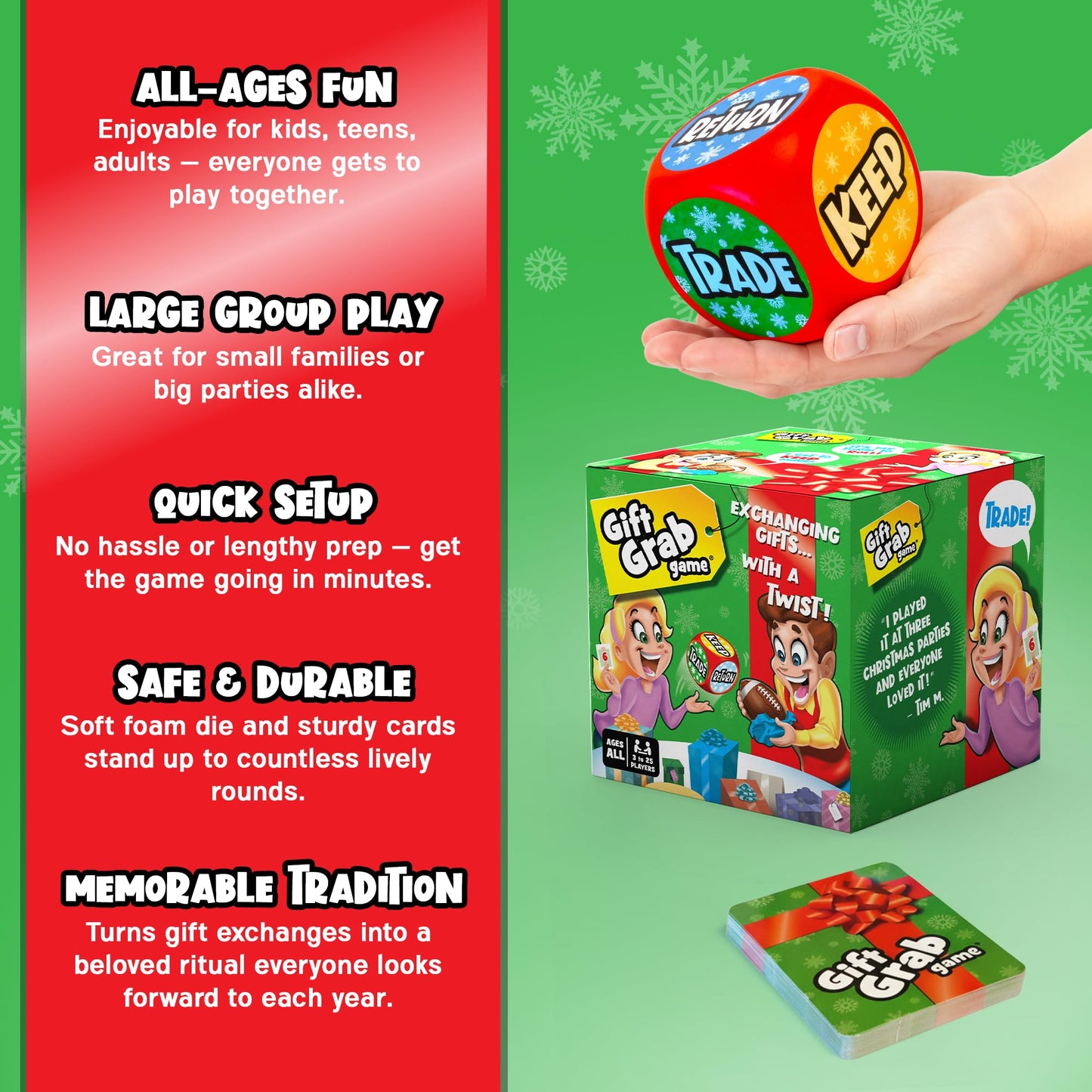 Miner Products Gift Grab Game Gift Exchange Dice aka Secret Santa, Fun Holiday Dice Game for Parties, White Elephant and Family Fun, Christmas Party