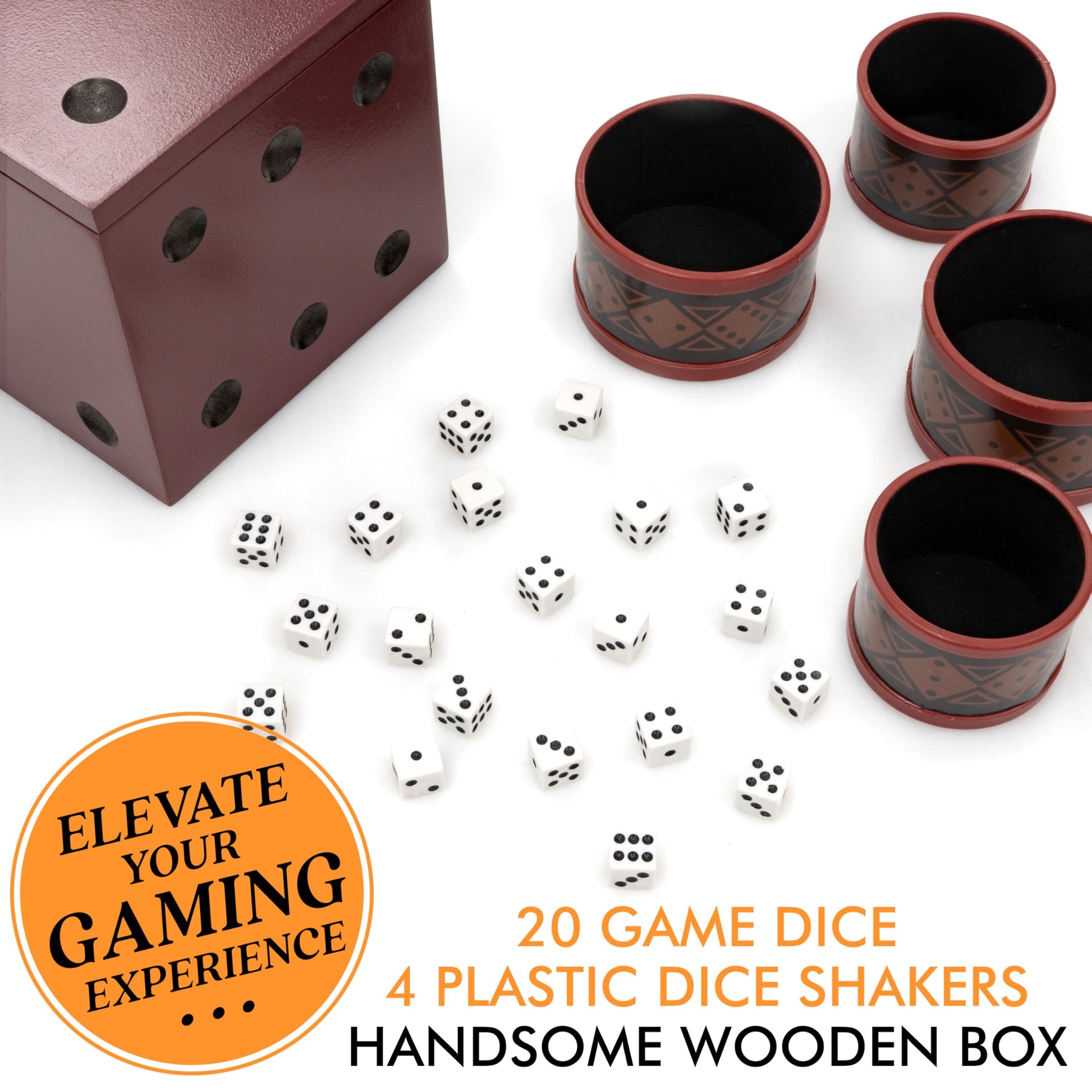 Front Porch Classics, Liar's Dice Game Set - The Classic Bluffing Game for 2 to 4 Players - Includes 4 Shaker Cups, 30 Dice, Dice Storage Bag and Wood