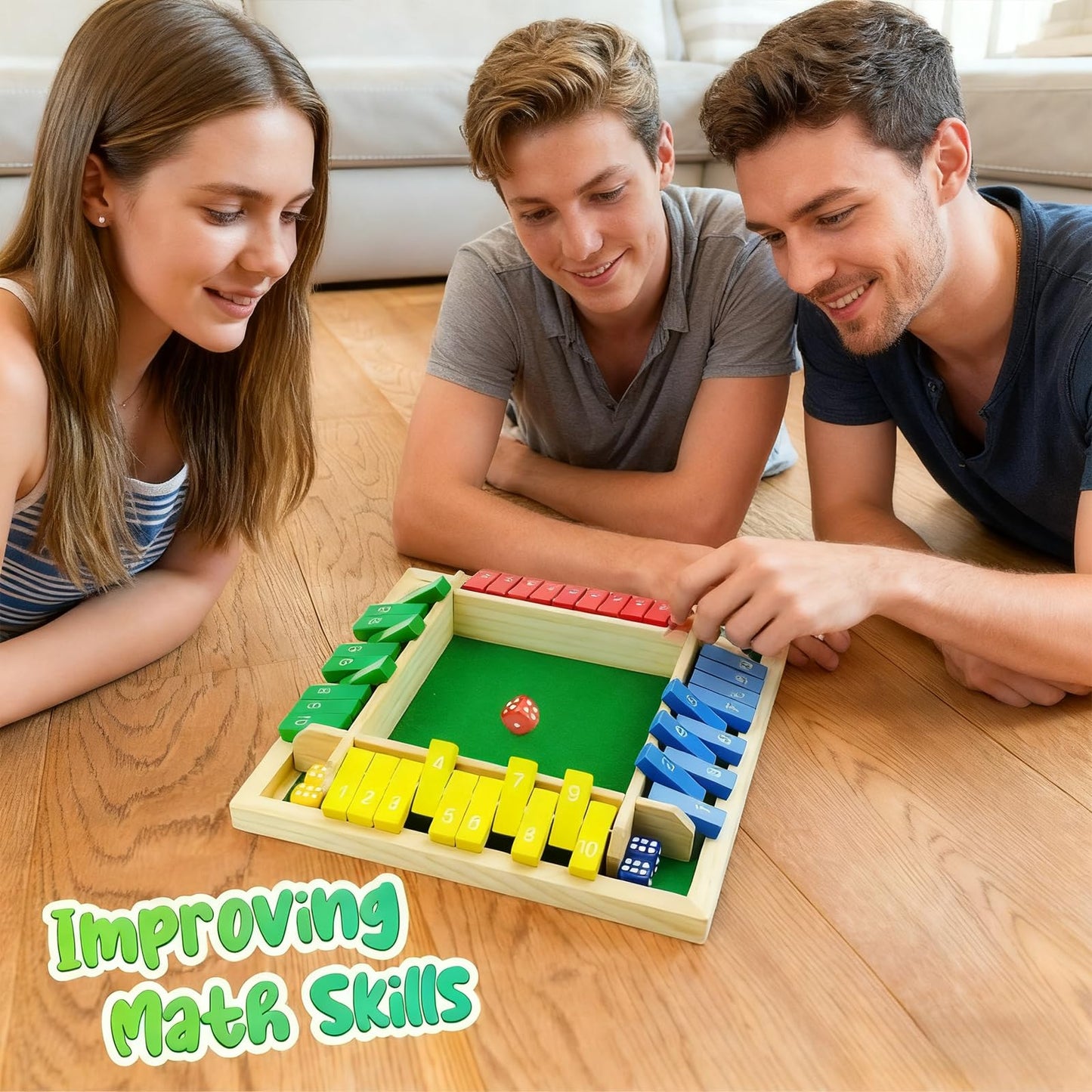 rytopt Shut The Box Game, Stocking Stuffers, 2-4 Player Family Wooden Board Table Math Games, Board Games, Valentines, 8 Dices Tabletop Game