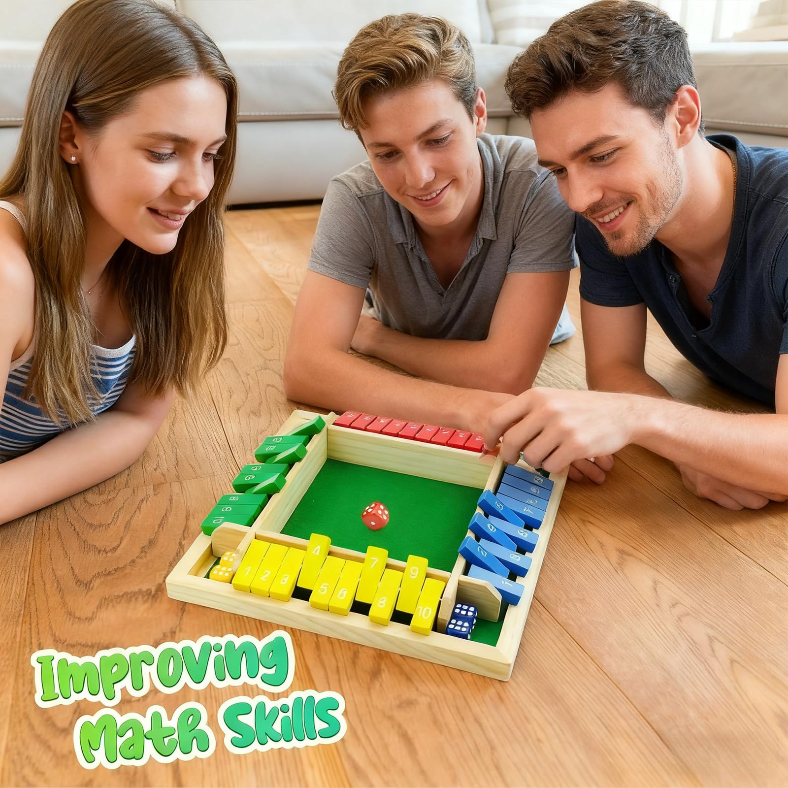 rytopt Shut The Box Game, Stocking Stuffers, 2-4 Player Family Wooden Board Table Math Games, Board Games, Valentines, 8 Dices Tabletop Game