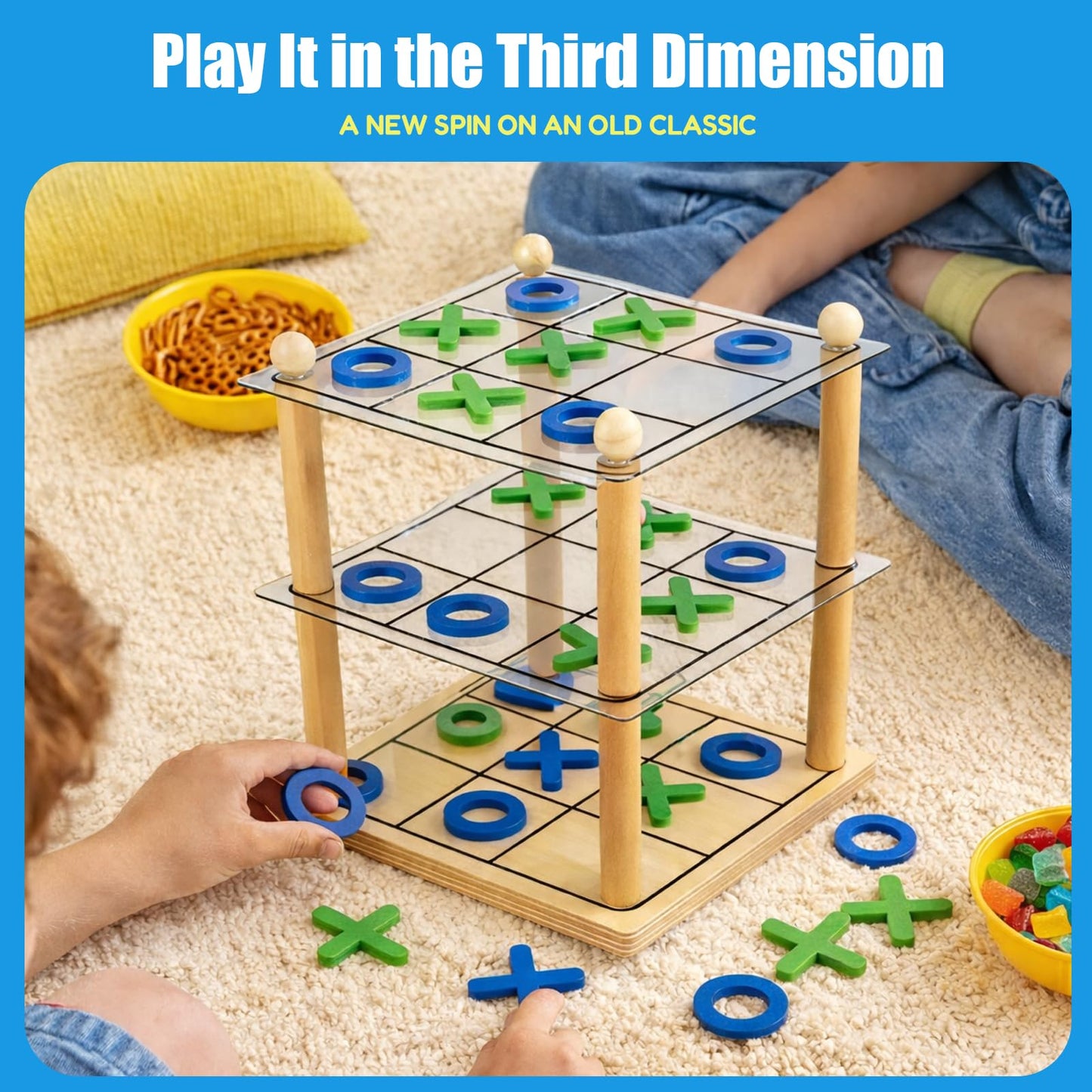 3D Ultimate Wooden Tic Tac Toe Board Game - Classic XO Strategy Game for Kids & Adults, Fun Family Table Games Night, Durable Wooden Tabletop Game