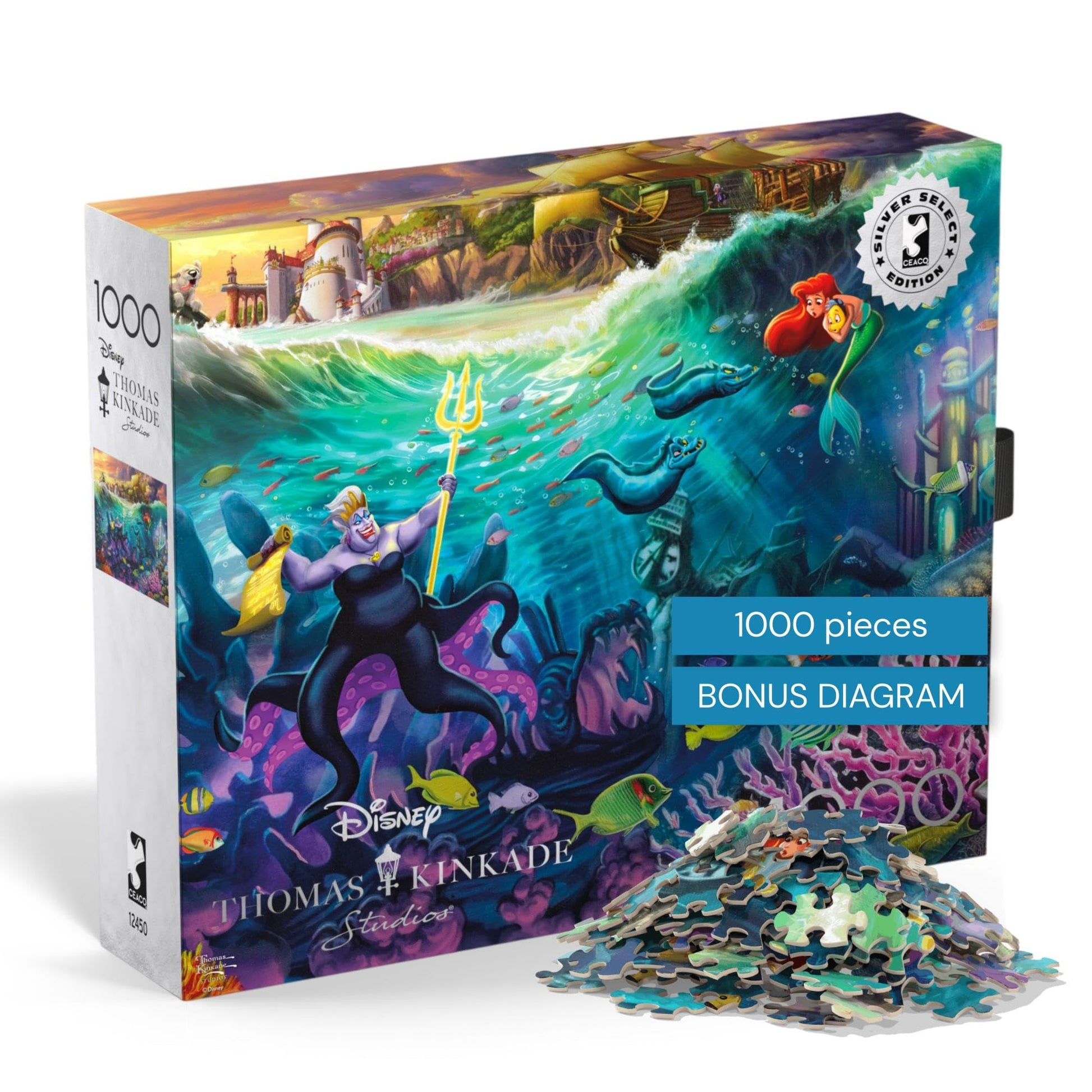 Buffalo Games - Thomas Kinkade Disney Ursula 1000 Piece Puzzle Silver Select Premium Jigsaw Puzzle with Full Color Reference Poster