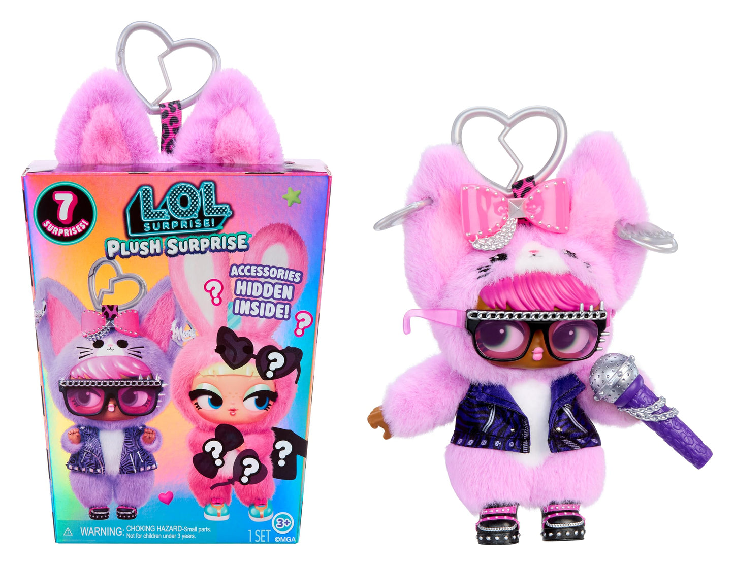 LOL Surprise Plush Surprise! E-Meow Rocker Plush Doll with Hidden Fashions, On-the-Go Play, 7 Total Surprises - Great Gift for Kids Ages 3+
