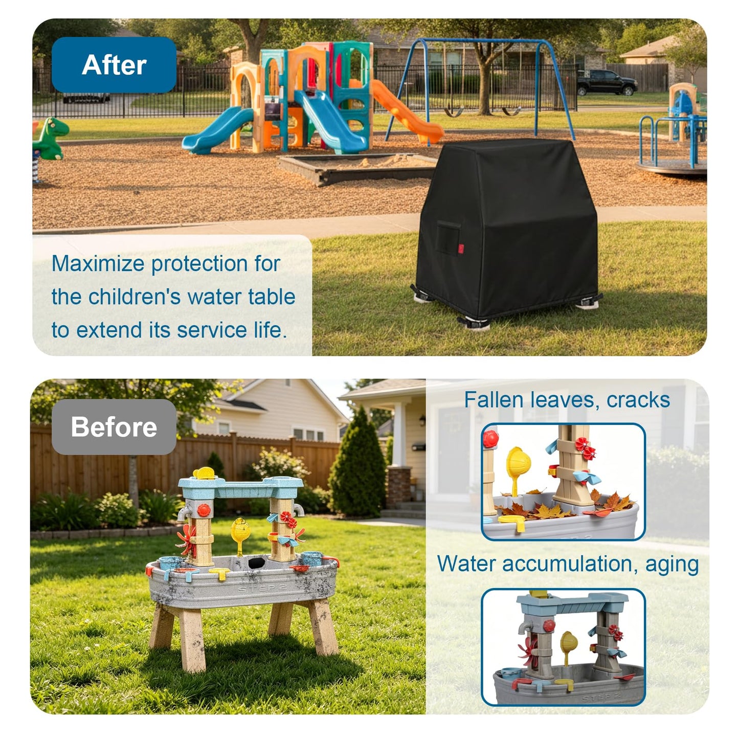 Kids Water Table Cover Fits Step2 Rain Showers & Flow Kids Water Table, Waterproof Dustproof Anti-UV Outdoor Kids Water Toys with Windproof Adjustable
