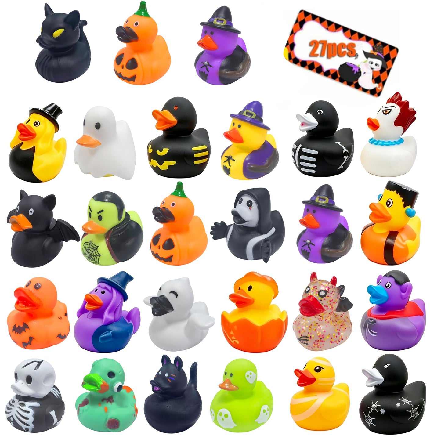 27 Pcs Halloween Party Favors Rubber Ducks,Baby Showers Accessories Bath Toys for Kids Halloween Decorations Trick or Treat Supplies Goodie Bag