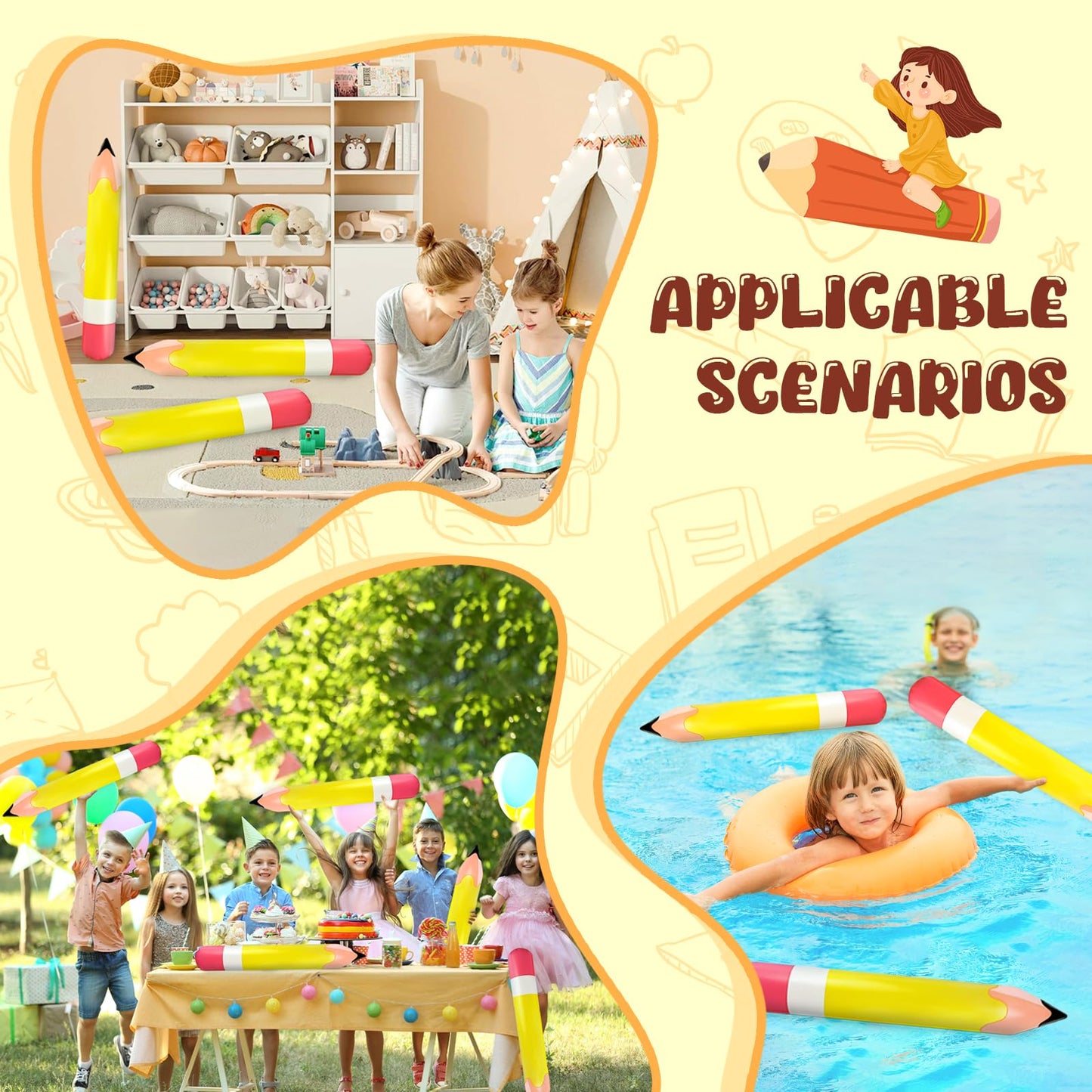 4 Pcs Large Giant Inflatable Pencil Balloon Birthday Party Back To School Graduation Favor Blow Up Balloon Hanging Classroom Decoration Suitable