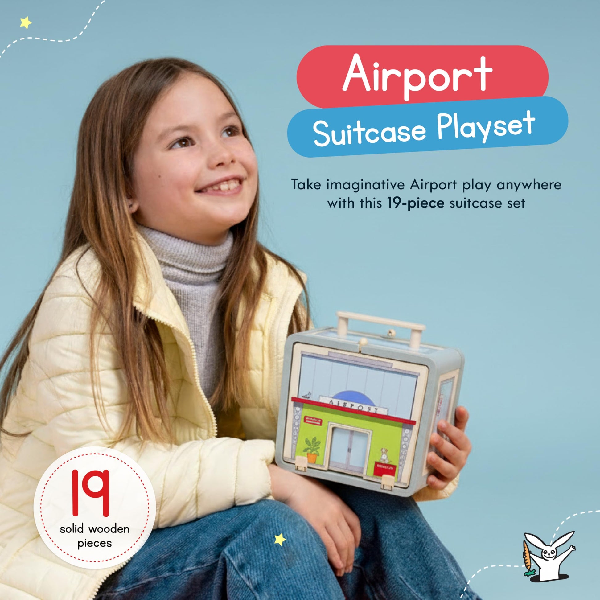 Jack Rabbit Creations Airport Suitcase Set - 19 Pc Toy - Ages 3+