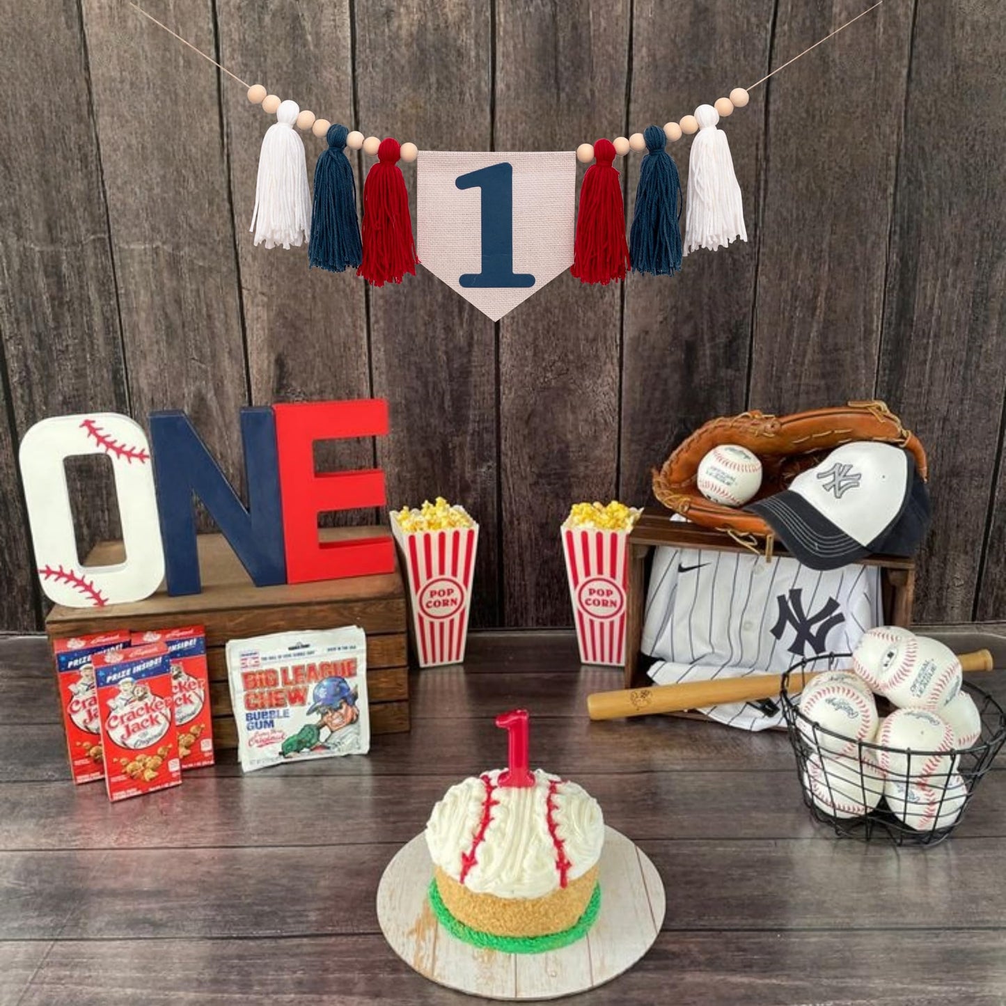 CIEQR Baseball High Chair Banner 1st Birthday