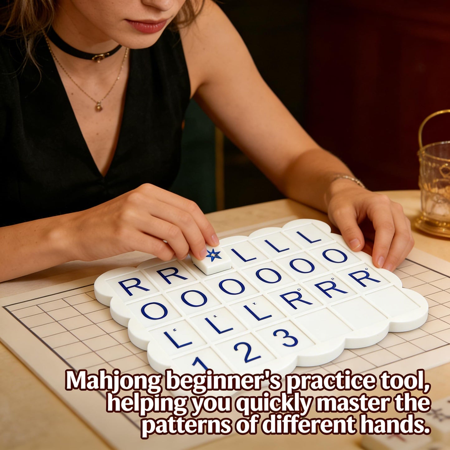 expgaze Solo Mahjong Board, Mahjong Practice Board Solo Play, Portable 3D Printed American Mahjong Tiles Practice Rack Training Aid for Beginners Pros