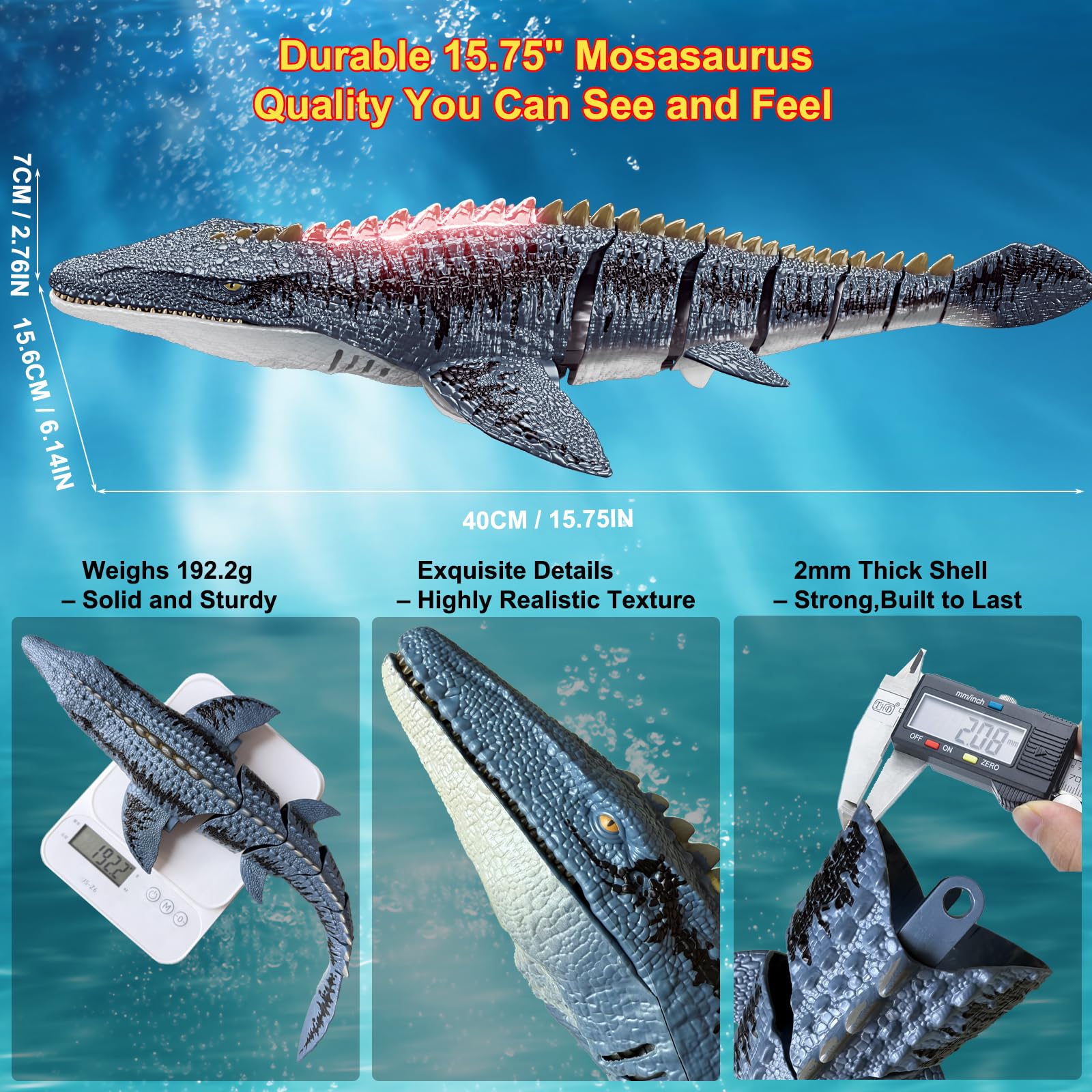 MAMABOO Remote Control Mosasaurus Dinosaur Toys for Boys Kids Swimming Pool High Simulation Toys, Electric RC Sea Monster with Light & Spray Water