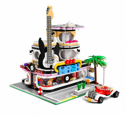 General Jim's Music Store & Car Wash Street View Modular City Building Block Set, 2,168 Pieces with Light Kit Toys & Bricks | GJ MSCW