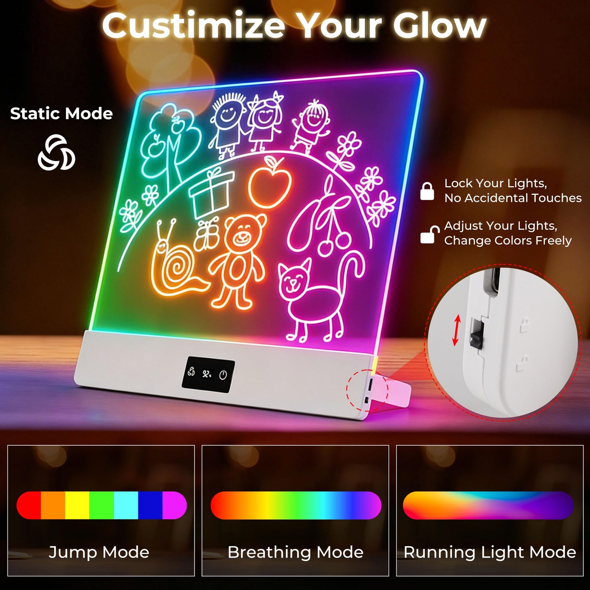 Rechargeable LED Drawing Board for Kids, Bawaslom Doodle Glow Pad, White