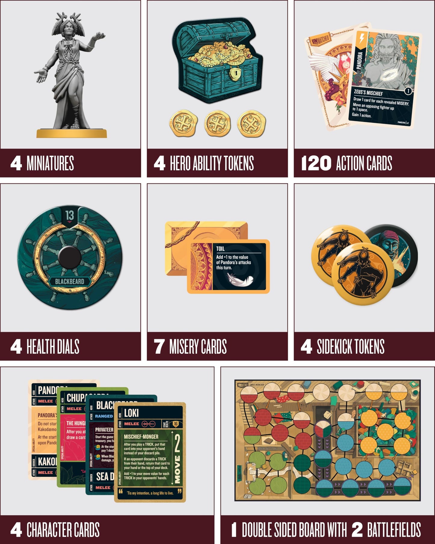 Restoration Games Unmatched Battle of Legends Vol 3 - Strategy Board Game for 2 to 4 Players - Expansion with 4 New Heroes and Battlefields - 20-40