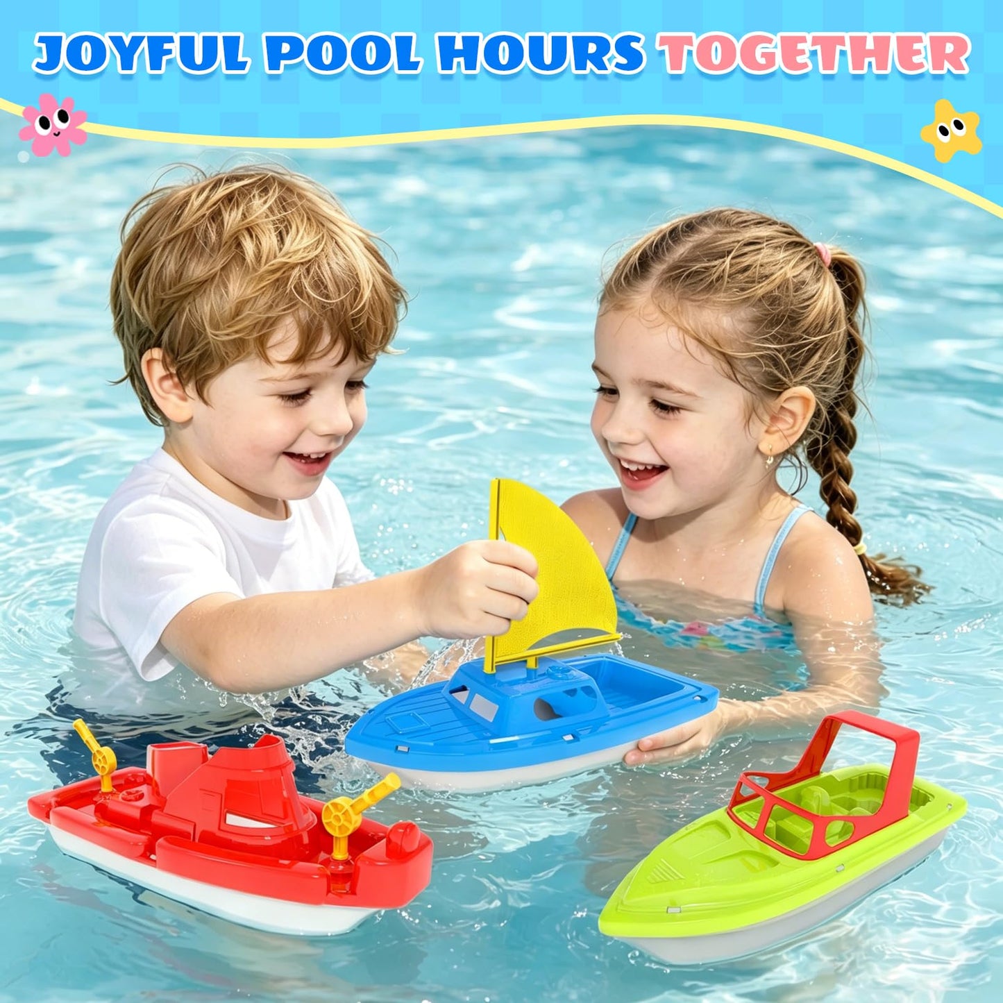 Toy Boat Fleet for Toddlers, Floating Water Play Boats for Pool, Bath & Beach, Colorful Boat Set for Kids Ages 3-5
