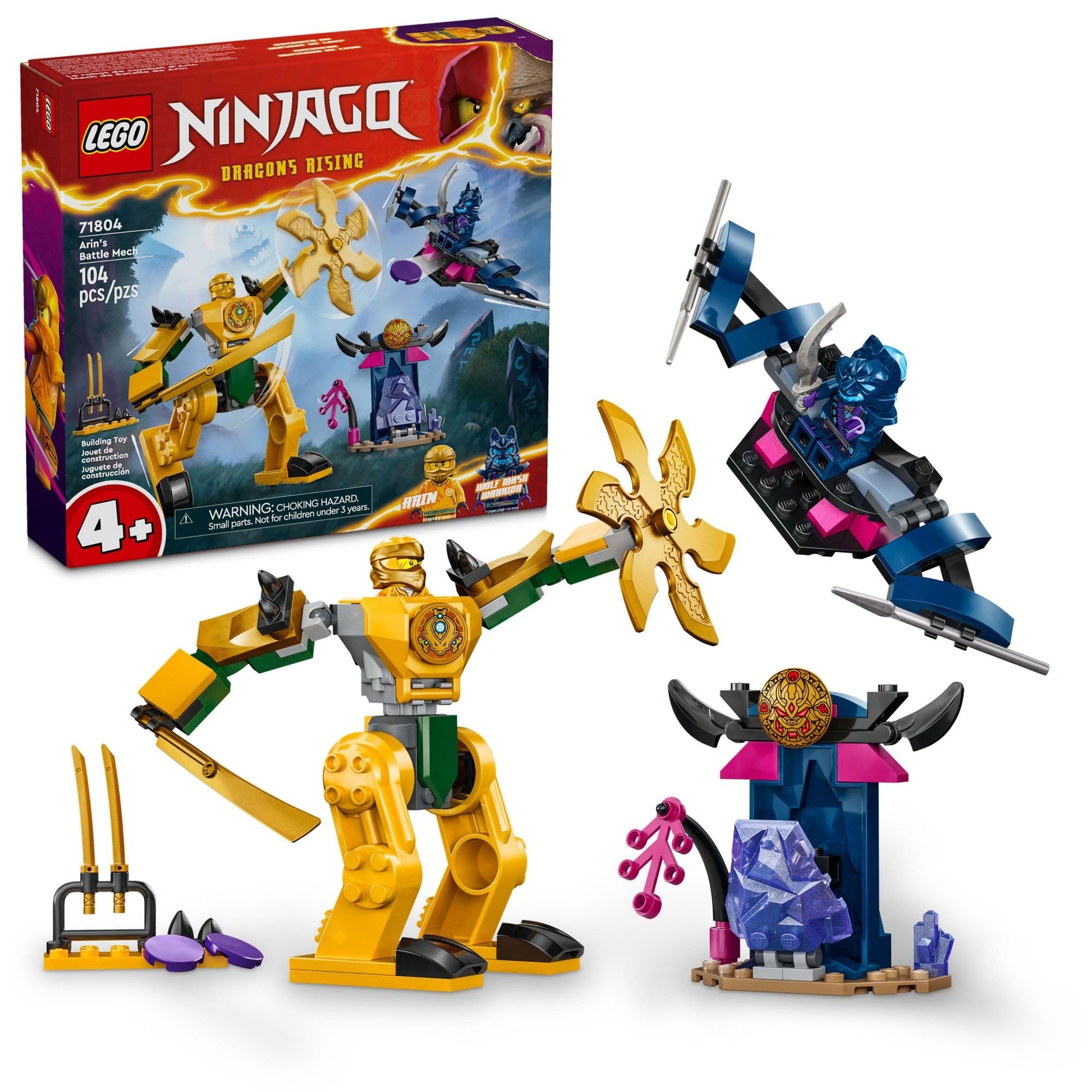 LEGO NINJAGO Arin’s Battle Mech, Ninja Toy Set for Kids with Arin Ninja Minifigure and Katana Sword Accessory, Gift Idea for Boys and Girls Aged 4