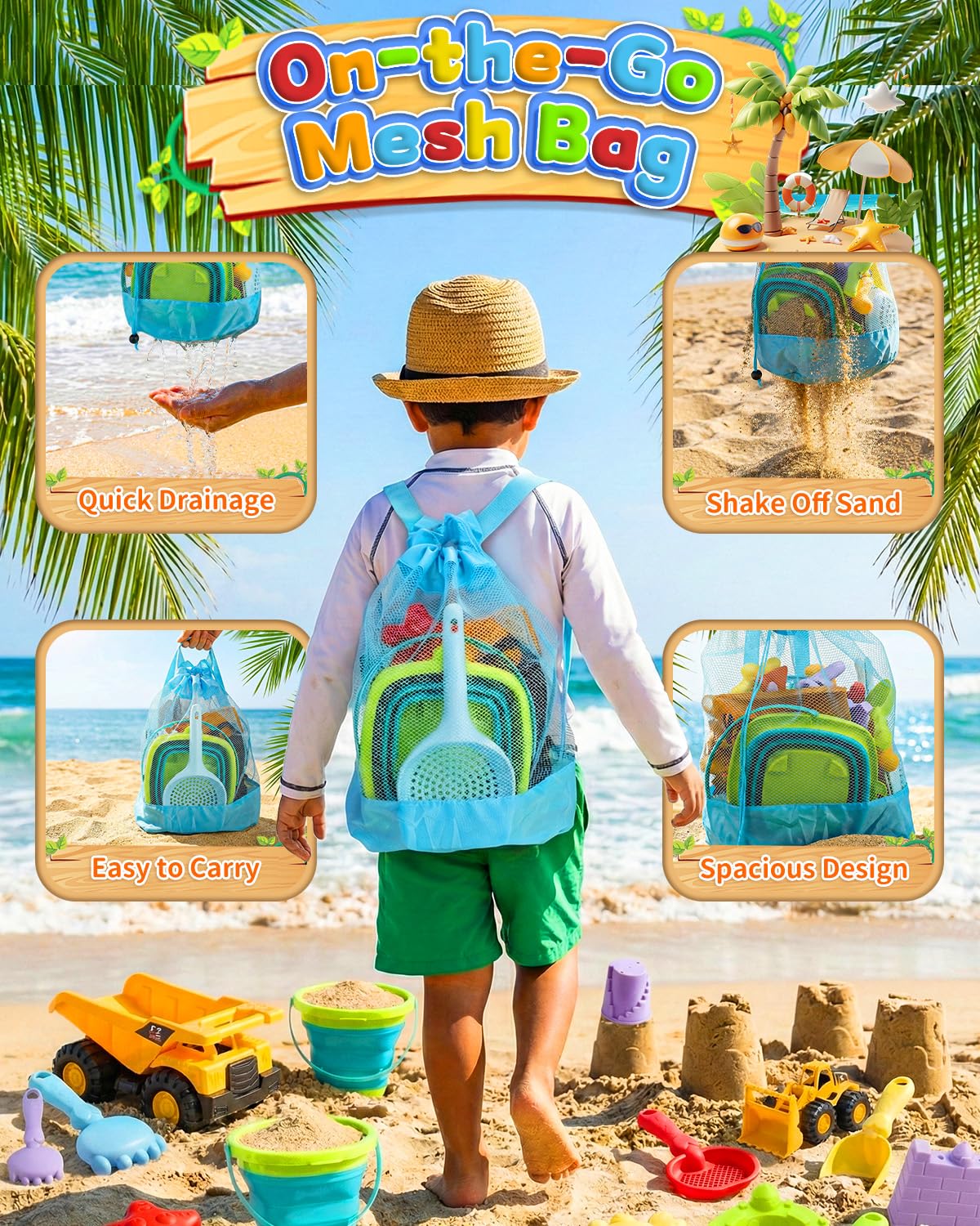 Fiderix 30PCS Beach Toys for Kids Ages 3-10 with 2 Collapsible Buckets