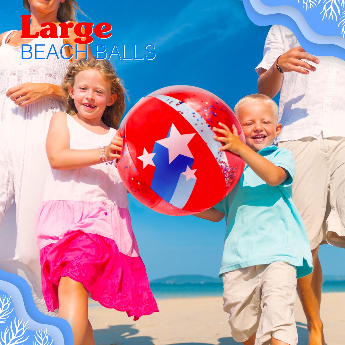 4E's Novelty 22" Patriotic Beach Balls - 2 Pack with Glitter Inside, Red White Blue Beach Balls for Kids & Adult, 4th of July Party Decorations