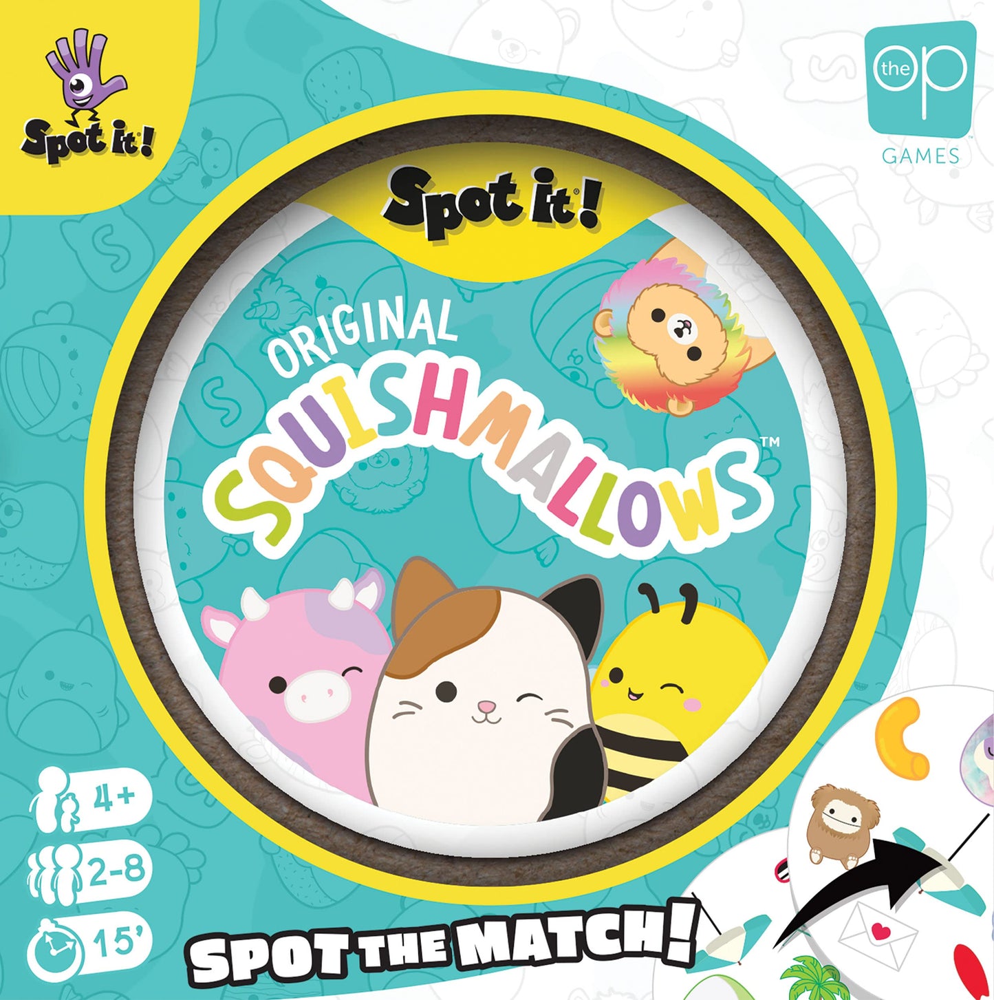 Spot It! Squishmallows | Fun Card Game for Kids and Adults | Featuring Mila The Elephant or Cailey The Pink Crab and More | Licensed Squishmallows