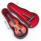 Dselvgvu Wooden Miniature Violin with Stand, Bow and Case Mini Violin Musical Instrument Replica Collectible Figurines Collection Decorative Ornament