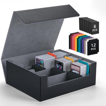 Astrell Trading Card Storage Box with 12 Dividers and 6 Foam Stoppers, Large Capacity Sturdy Leather Strong Magnetic Closure MTG Commander Deck Box