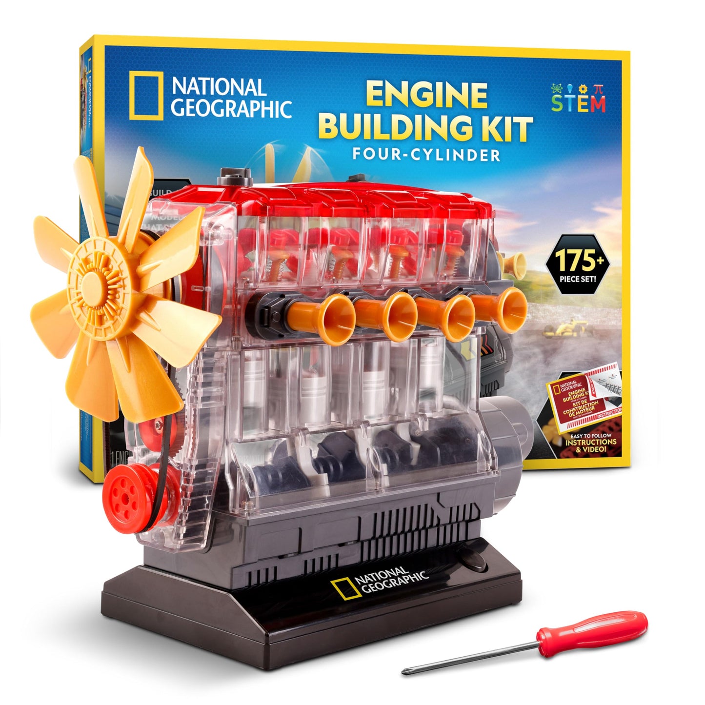 National Geographic 4-Cylinder Engine Building Kit Working Model for Kids