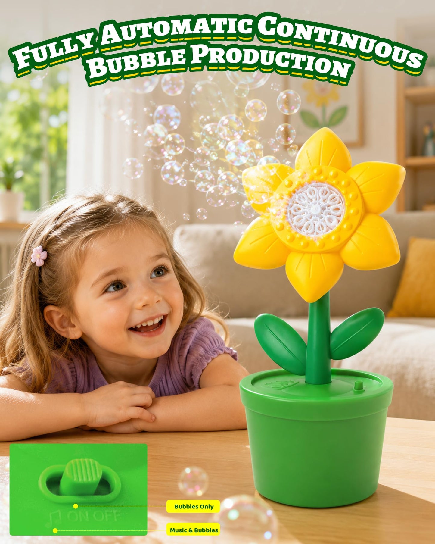 Flower Bubble Machine Automatic Bubble Maker with LED Lights and Music,Portable Bubble Machine for Garden Party, Wedding,Outdoor Picnic Summer Yard