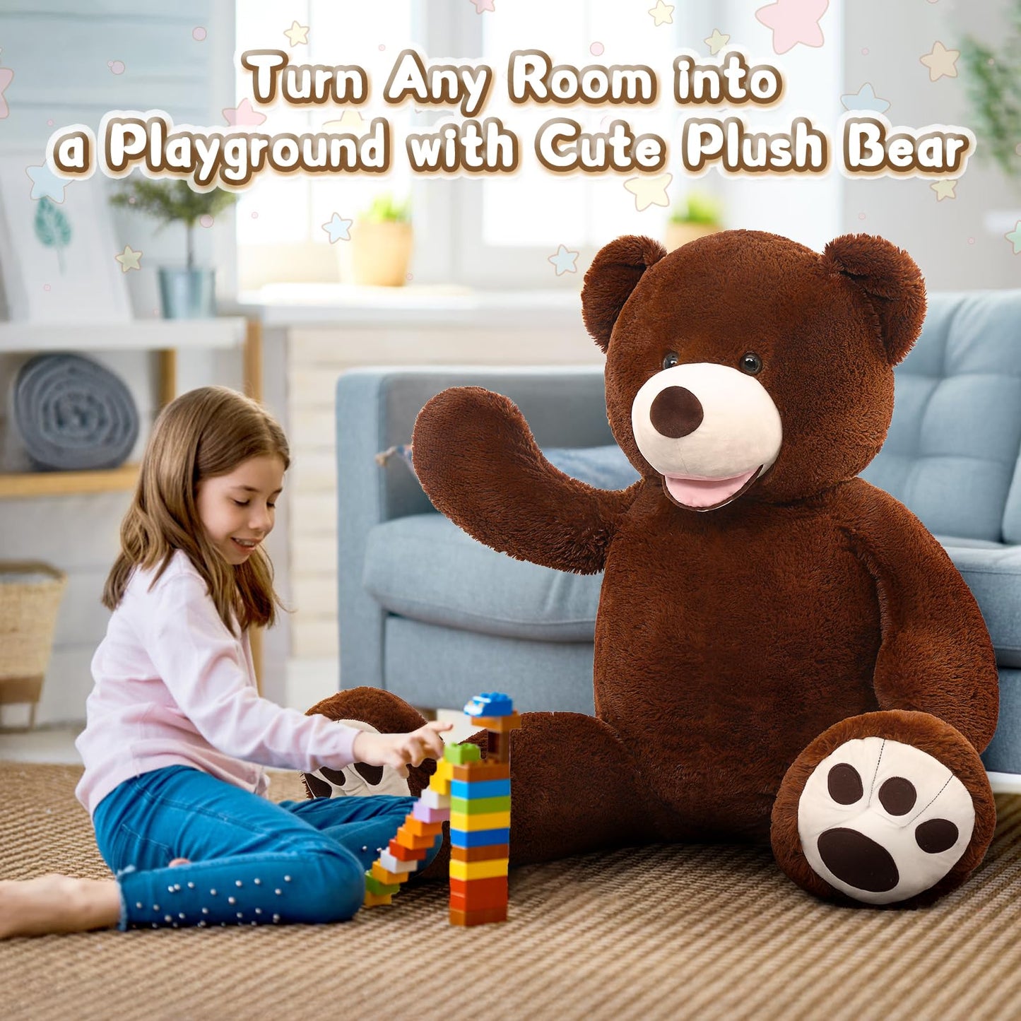 MorisMos Smile Giant Teddy Bear, 51inch Large Stuffed Bears with Big Footprints, Big Stuffed Animals Cuddly Plush Gifts for Girlfriends, Boyfriend