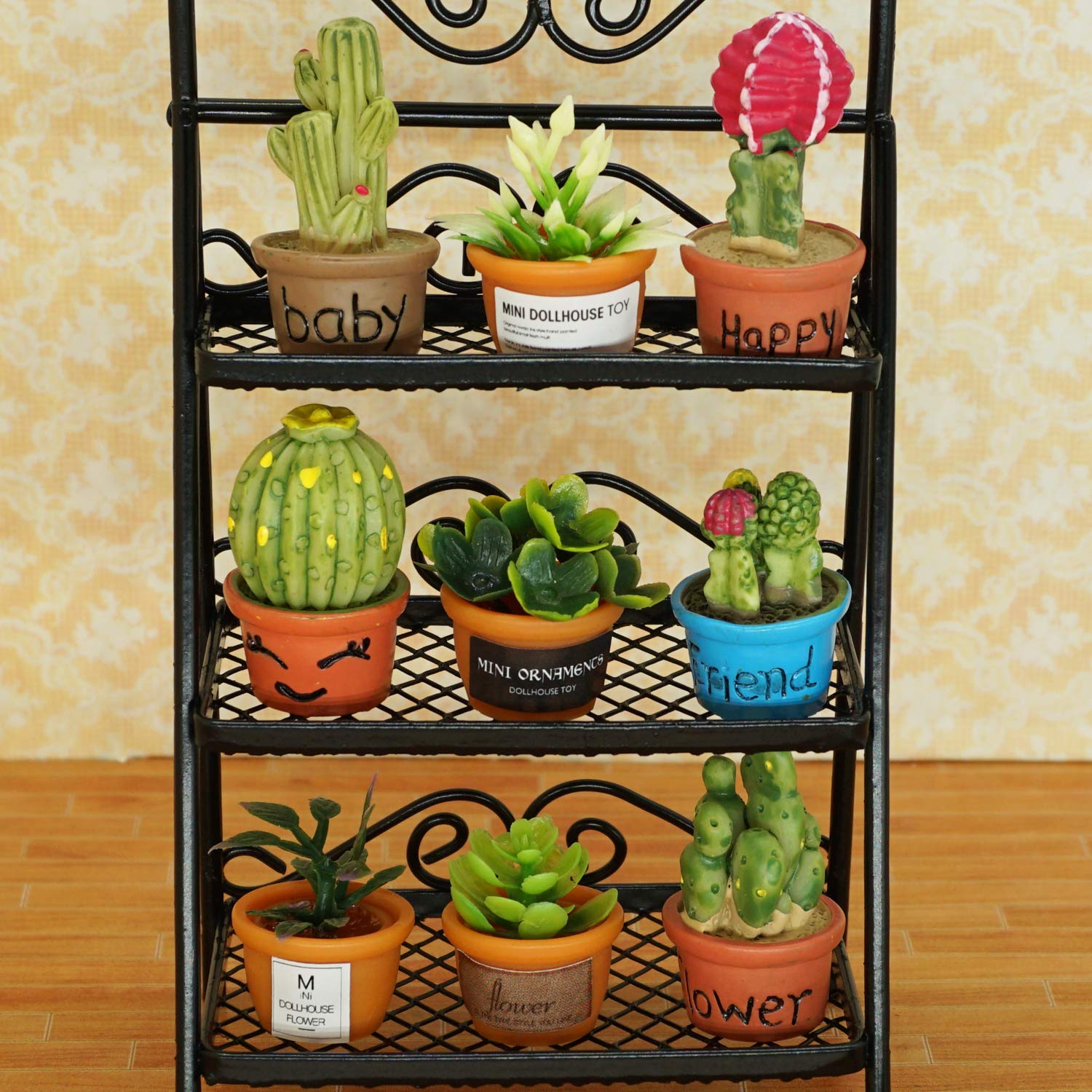 SAMCAMI Dollhouse Furniture Flower Stand Set (11pieces) - Vintage Metal Plant Stand and Other Miniature Accessories for 1 12 Scale Dollhouse Balcony