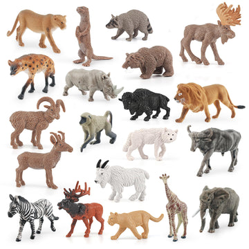 BRETOYIN 21PCS Mini Wild Animals Figurines Toys Set Savanna Jungle Animals Figures Mini Party Favor Cake Topper South Africa Zoo Animals Toys for Kids