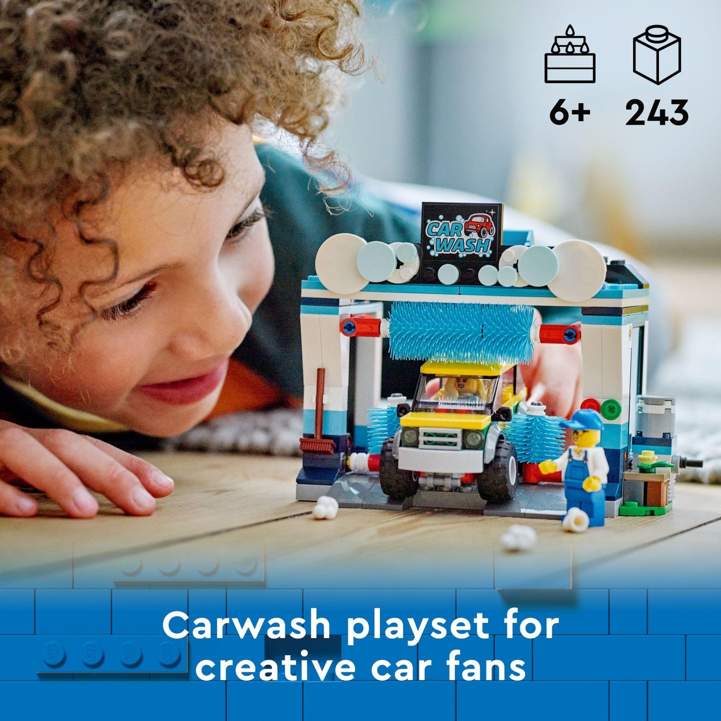 LEGO City Car Wash 60362 Building Toy Set, Fun Gift Idea for Kids Ages 6+, Features Spinnable Washer Brushes and Includes an Automobile and 2