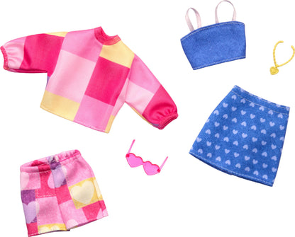 Barbie Fashions Clothing Set with 2 Outfits for Fashion Doll Including Pink & Blue Inspired Skirt, Shorts, 2 Tops & 2 Accessories