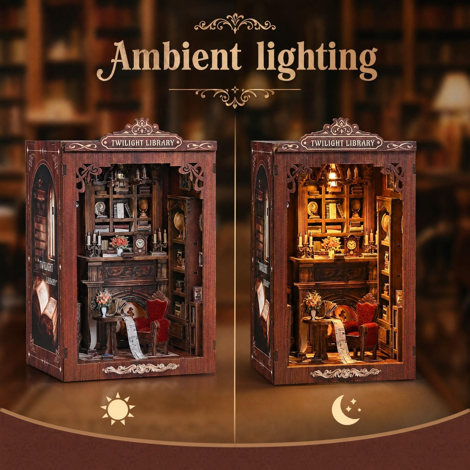 DIY Book Nook Kit with LED Lights | 3D Puzzles for Adults & Teens, Miniatures and Model Building Kits for Bookshelf Decor, Relaxing & Unique Gift