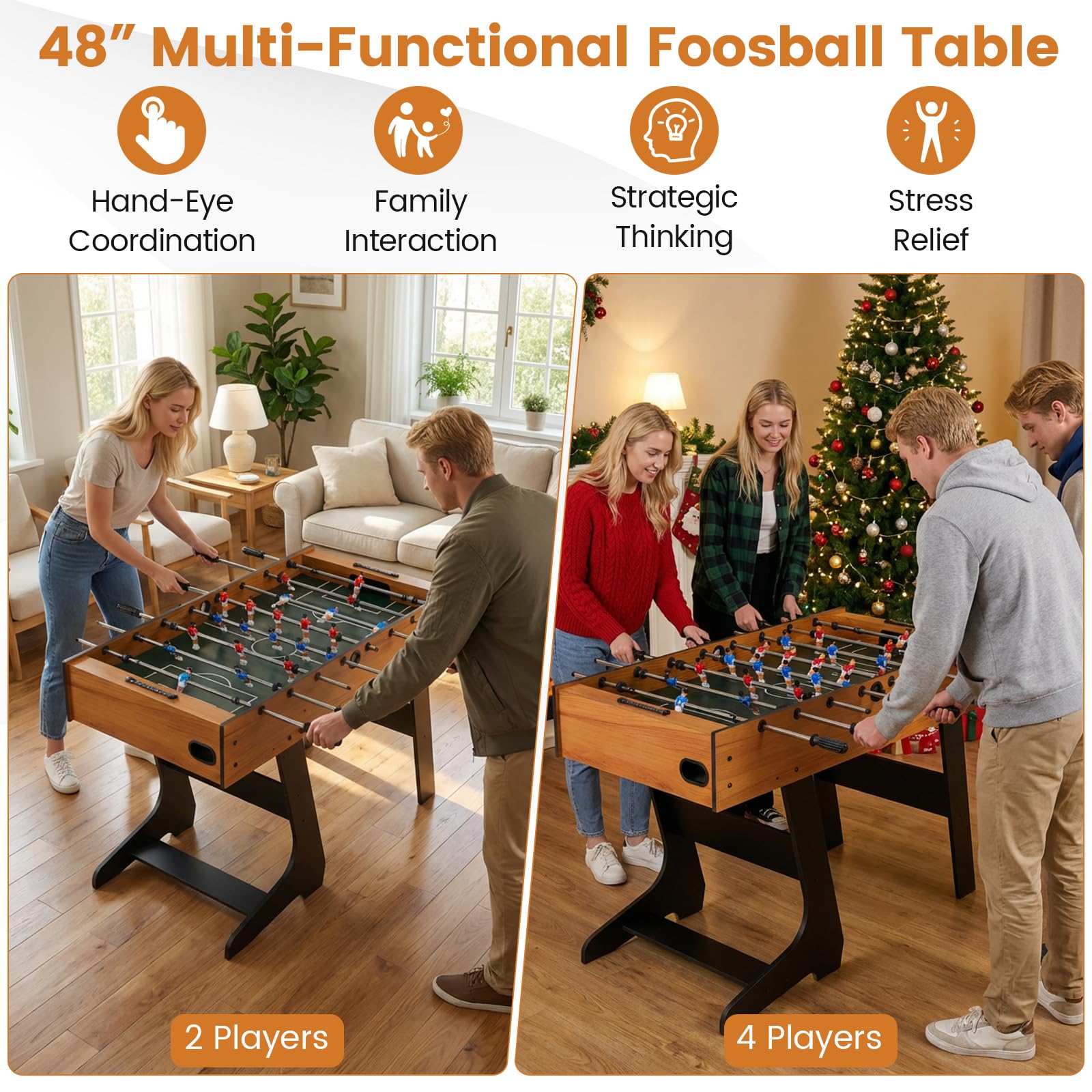 Goplus Folding Foosball Table, 48'' Full Competition Size Freestanding Soccer Game Table with 22 Players, 2 Balls, Space-Saving Foldable Arcade Table