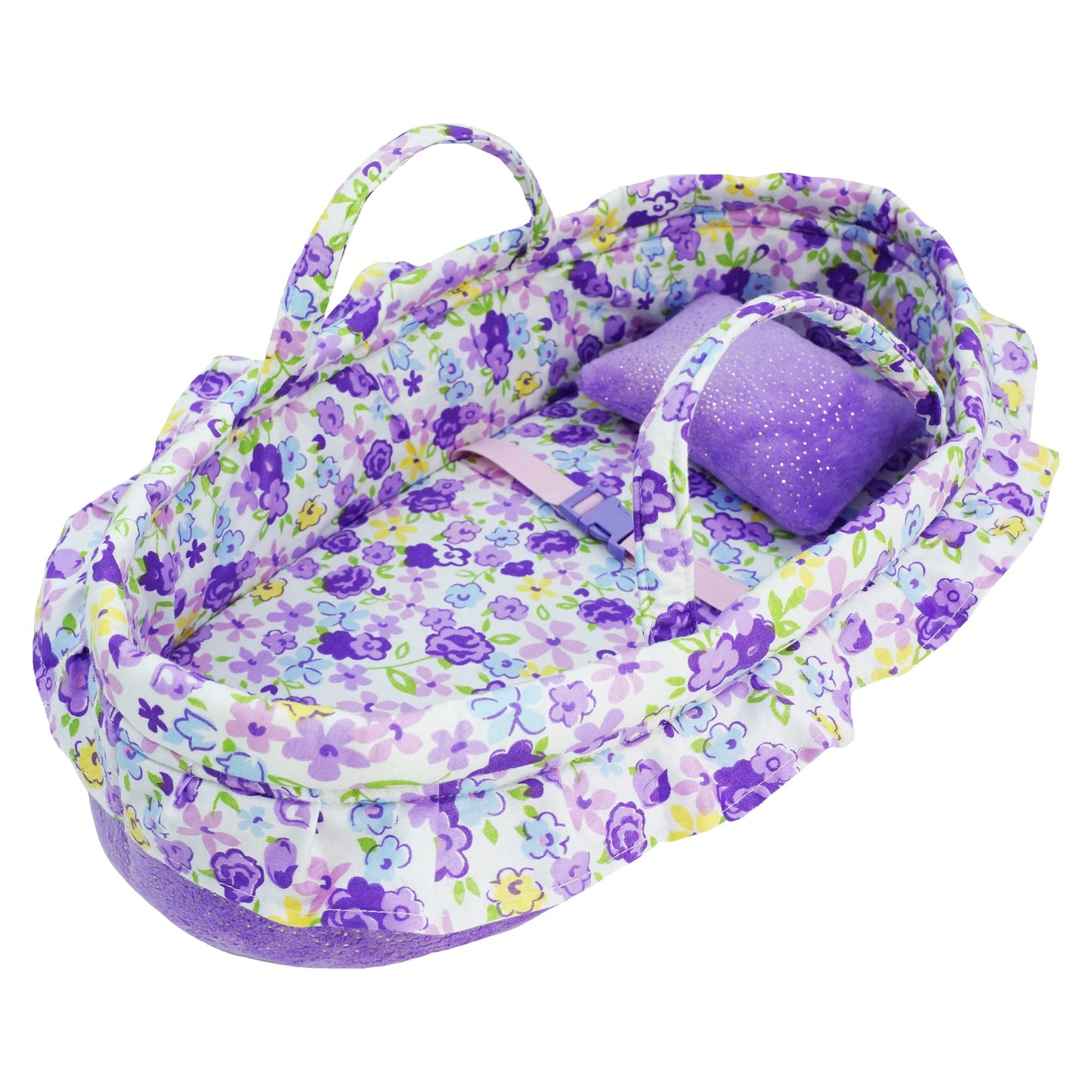 June Garden Cozy Dream Doll Bassinet - Baby Doll Portable Carrier - Fits for American Girl Dolls up to 18" - Soft Pillow & Safety Buckle Included
