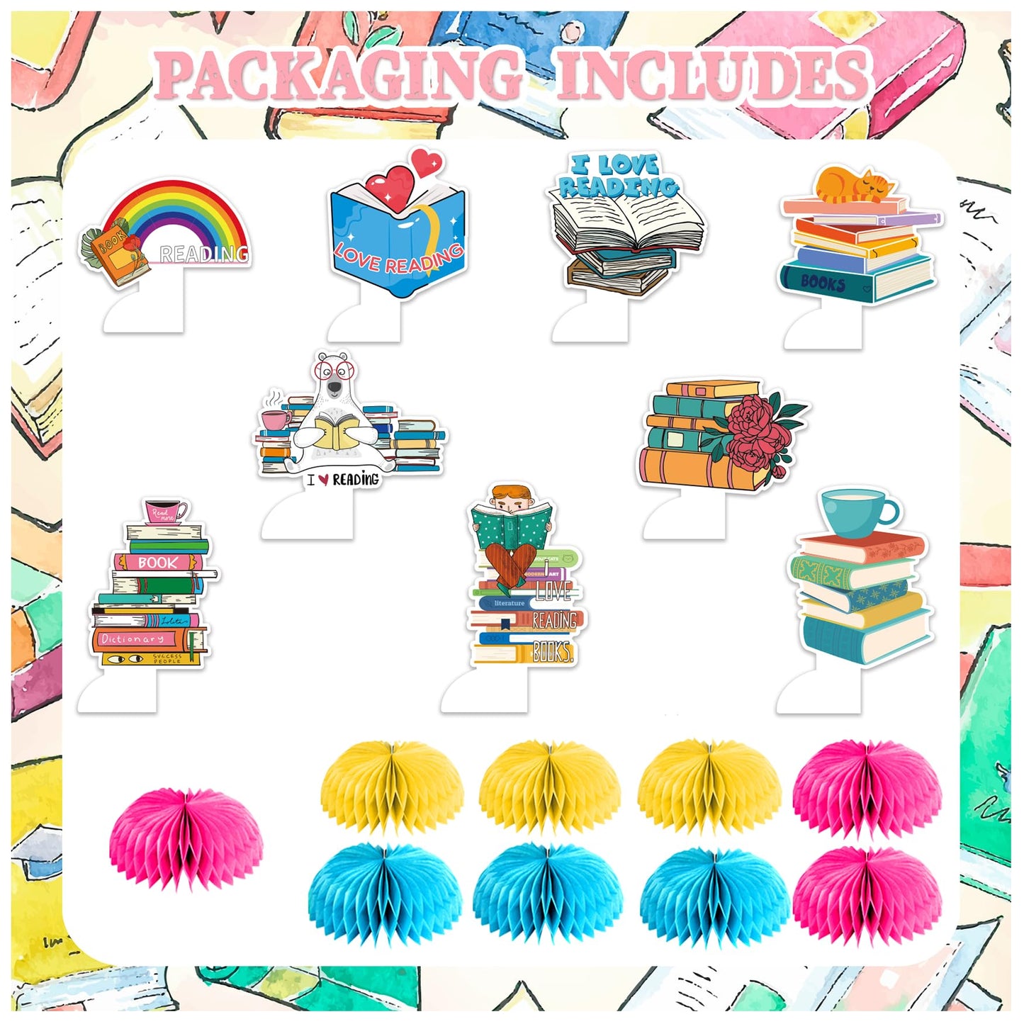 9 PCS Book Honeycomb Centerpieces Table Decorations Books Table Centerpieces for Books Party Supplies Reading Birthday Party Decorations Library