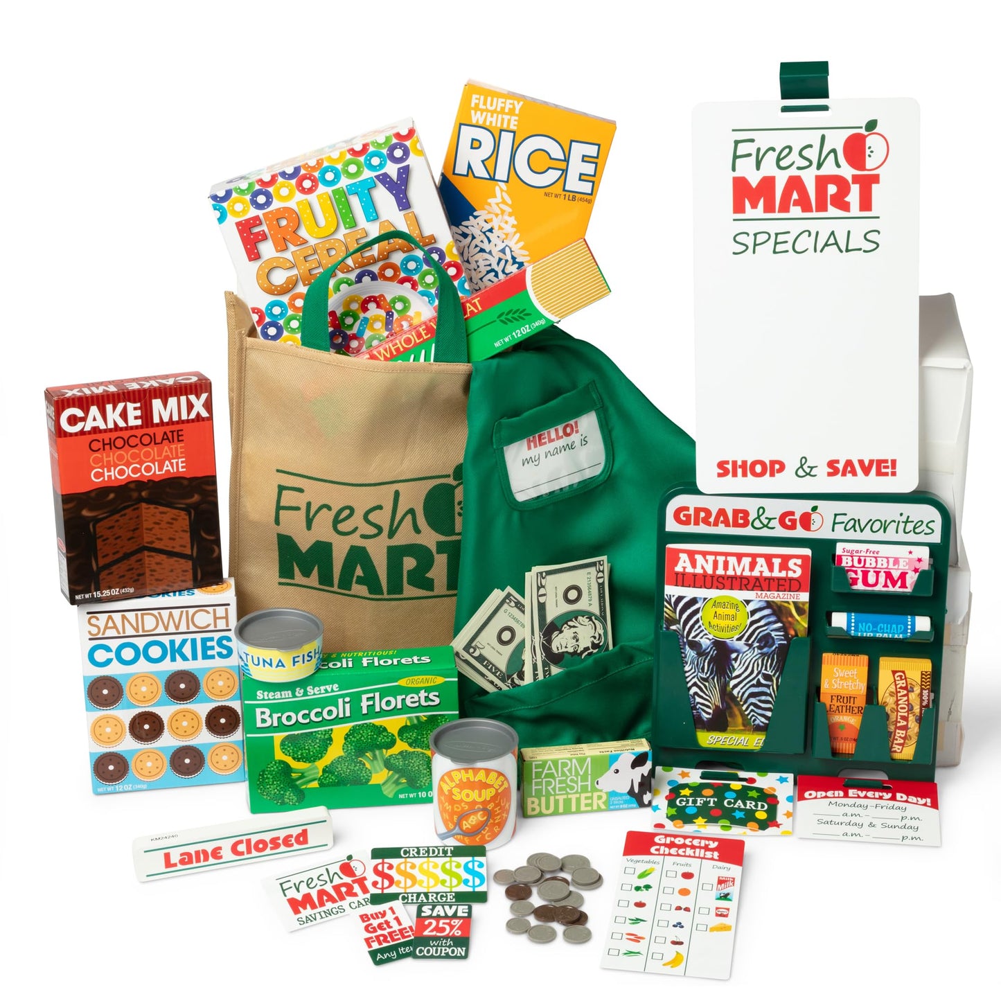 Melissa & Doug Fresh Mart Companion Set, Grocery Store Pretend Play Toys, Toy Kitchen Accessories & Play Food, Preschool Learning Toys for Girls &