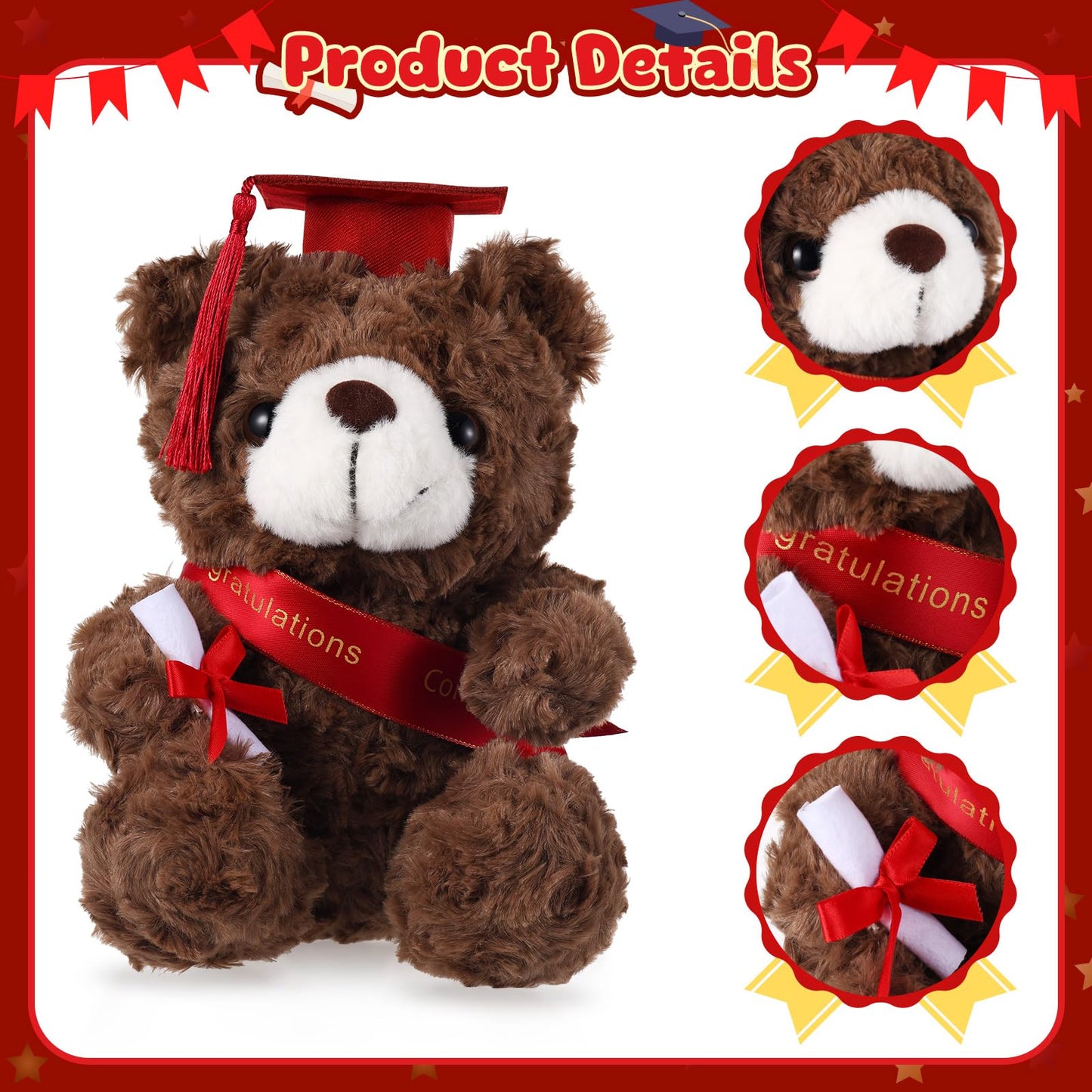 ZJoey 2 Sets Bear with Graduation Cap Toys Class of 2026 Graduation Plush Stuffed Teddy Bear Animal Dog Graduation Cap and Gown with Greeting Card