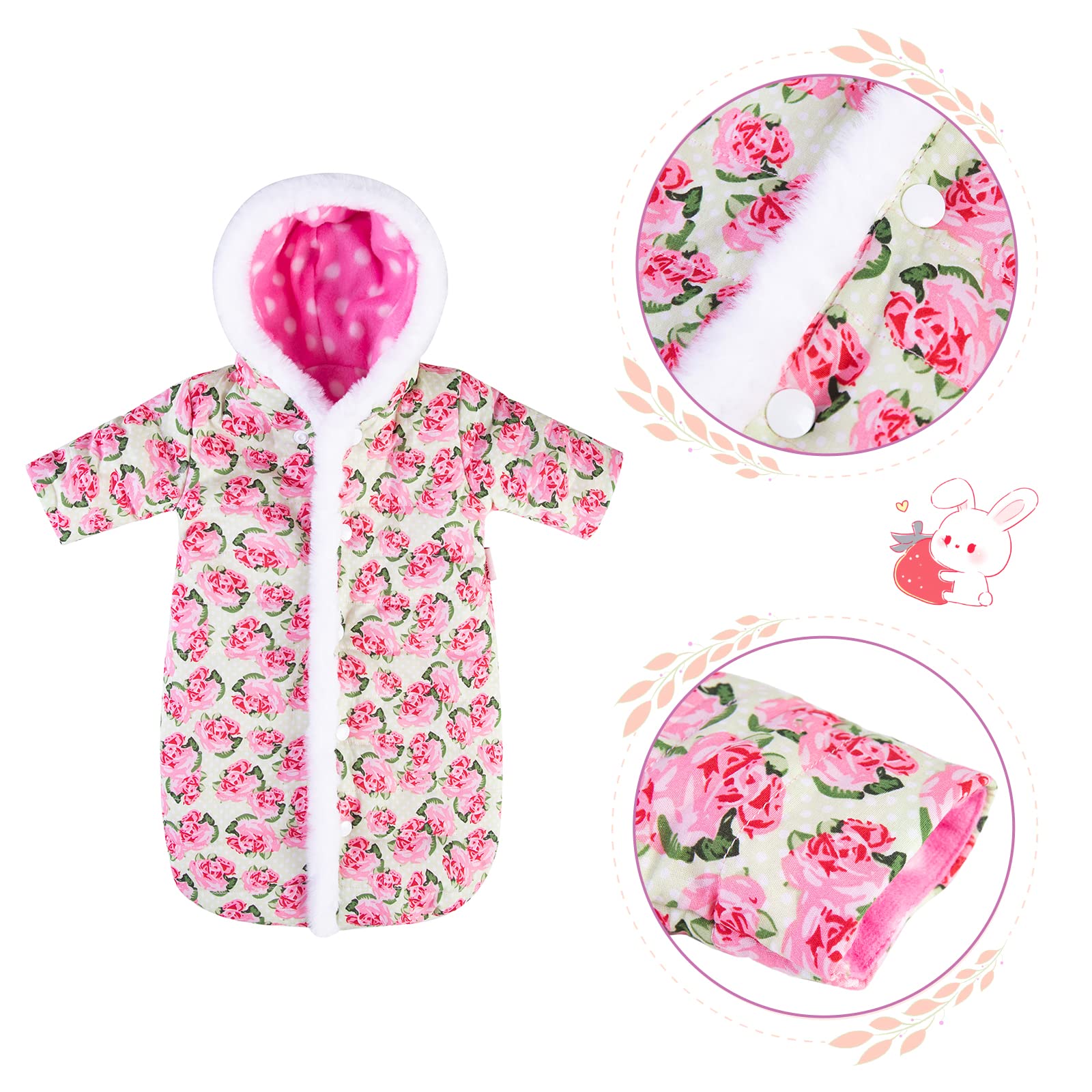 Rakki Dolli Doll Jumpsuit Sleeping Bag Handmade Doll Clothes Hooded Romper Pink Rose Winter Hoodie Doll Accessory Soft Thick Swaddle Blanket Fit