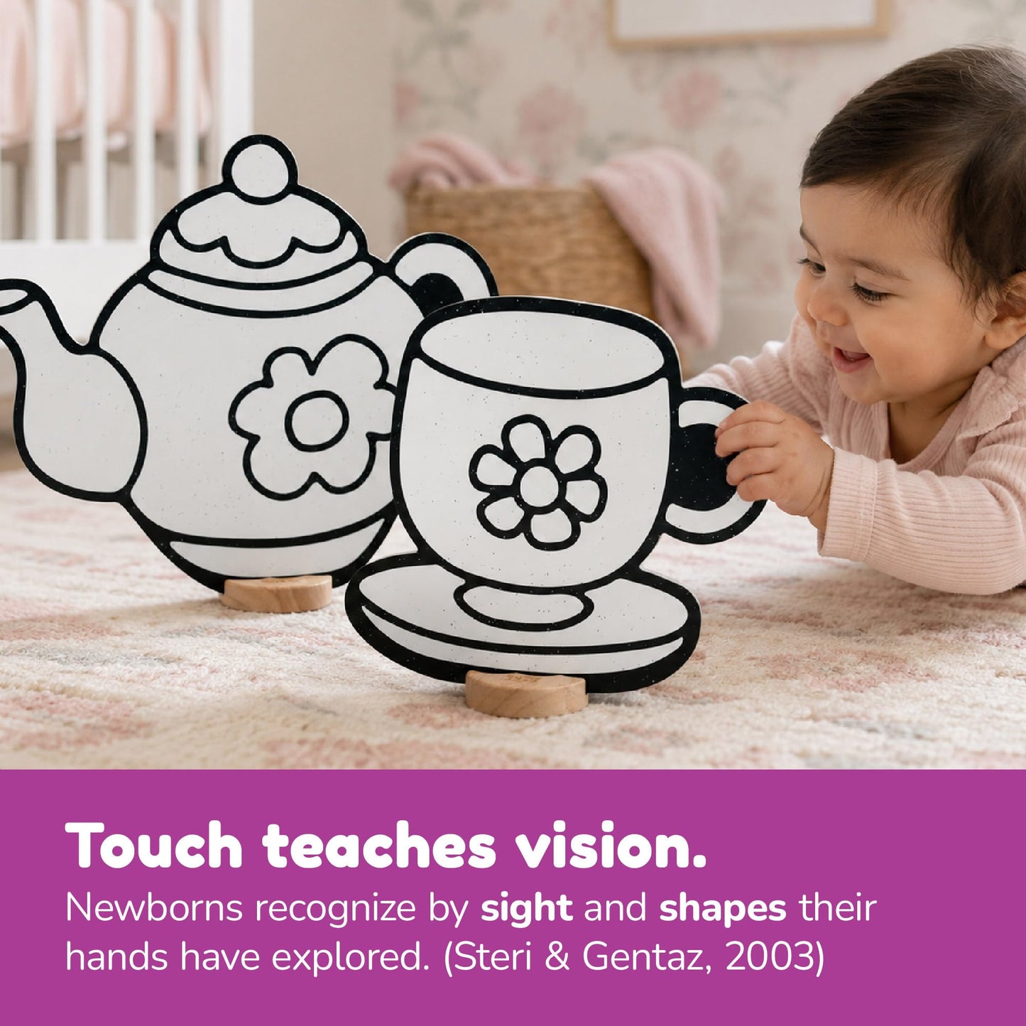 High-Contrast Black & White 3D Tea Party Set - Builds Baby Vision Books & Cards Can't. Then Toddler Motor Skills for School. Re-Colorable Teapot,