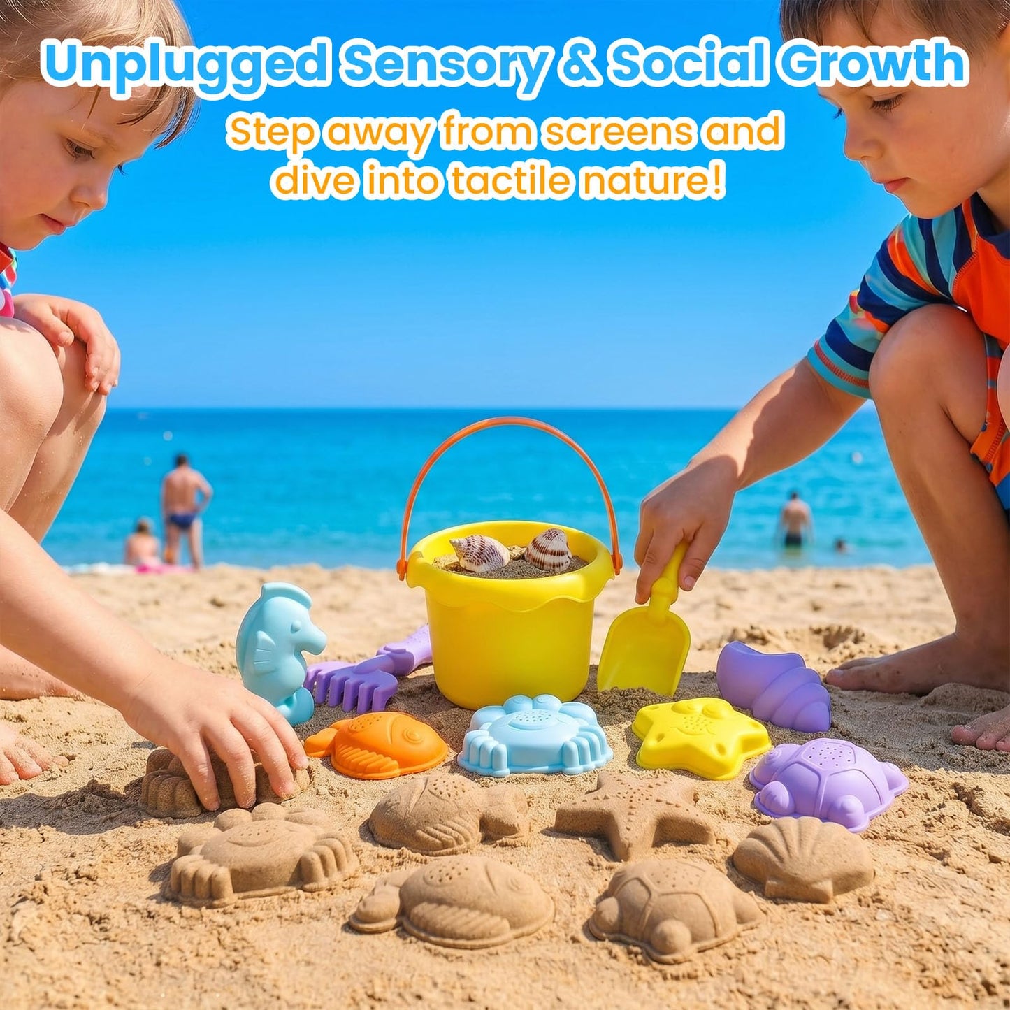 3 Otters Beach Toys Set, Bucket and Shovel RakesTool, Ocean Animals, 9 Pcs