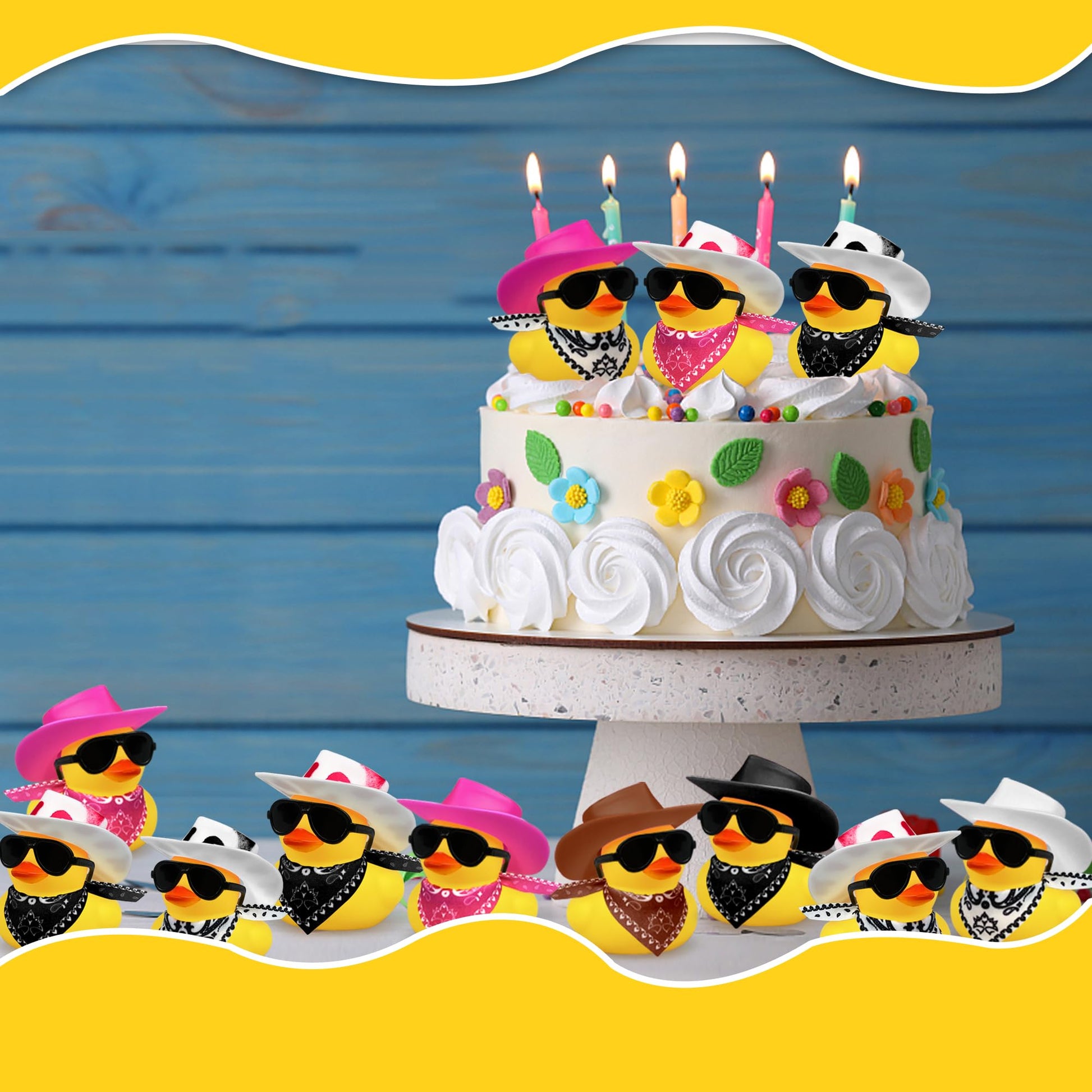 24 Sets Disco Cowboy Rubber Ducks with Scarf Hat and Sunglasses Mini Bath Duck Toys for Birthday Swimming Party Gift Favor Decorations