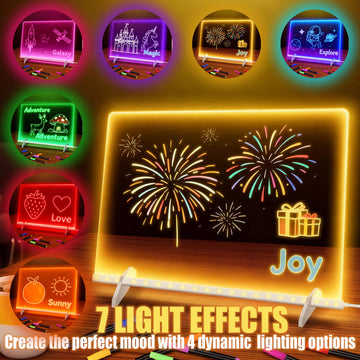 2026 Upgrade-Led Note Board with Colors,Led Light Up Acrylic Message Board, Led Drawing Writing Board for Kids, Note Board with 7 Colors Pen