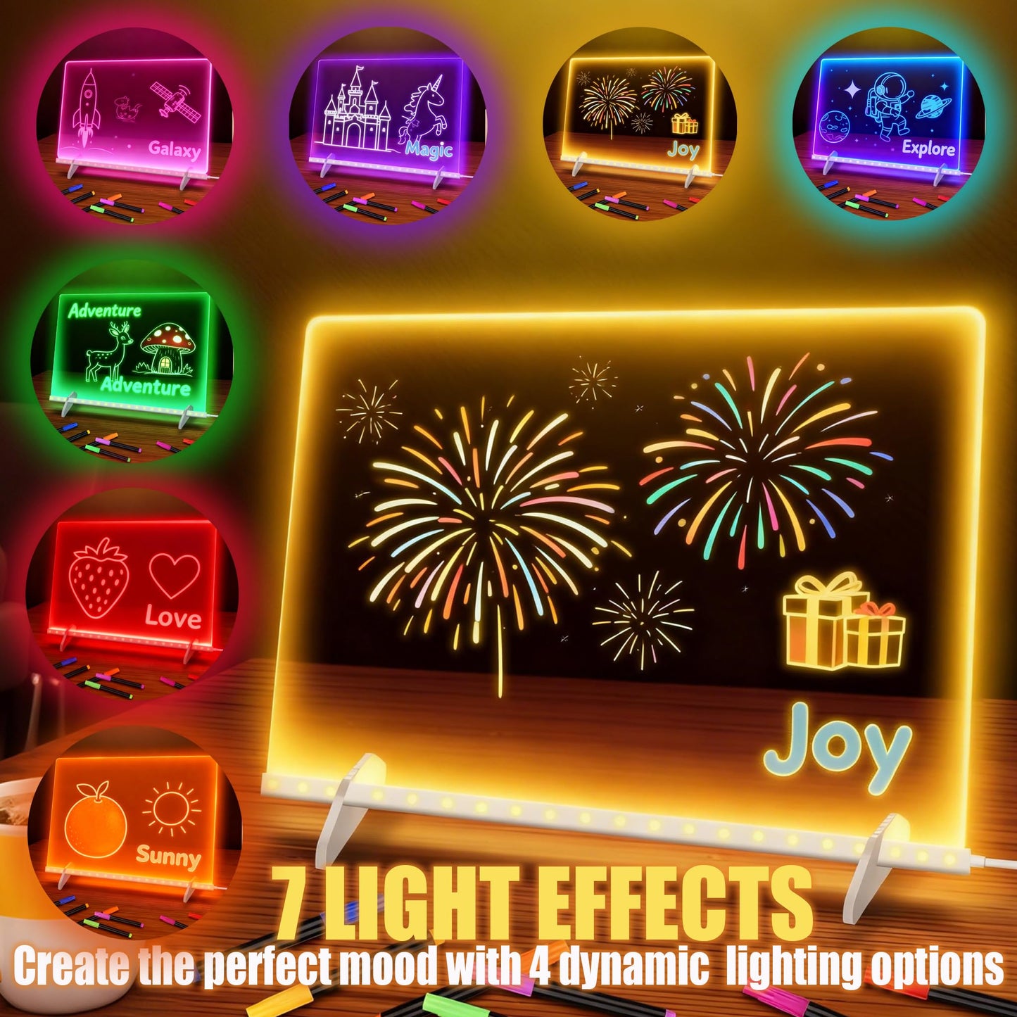 Led Note Board with Colors,2026 Upgrade Lighted Acrylic Dry Erase Board,Acrylic Message Board with Light 4 Modes 7 Colors,Light Up Drawing Board