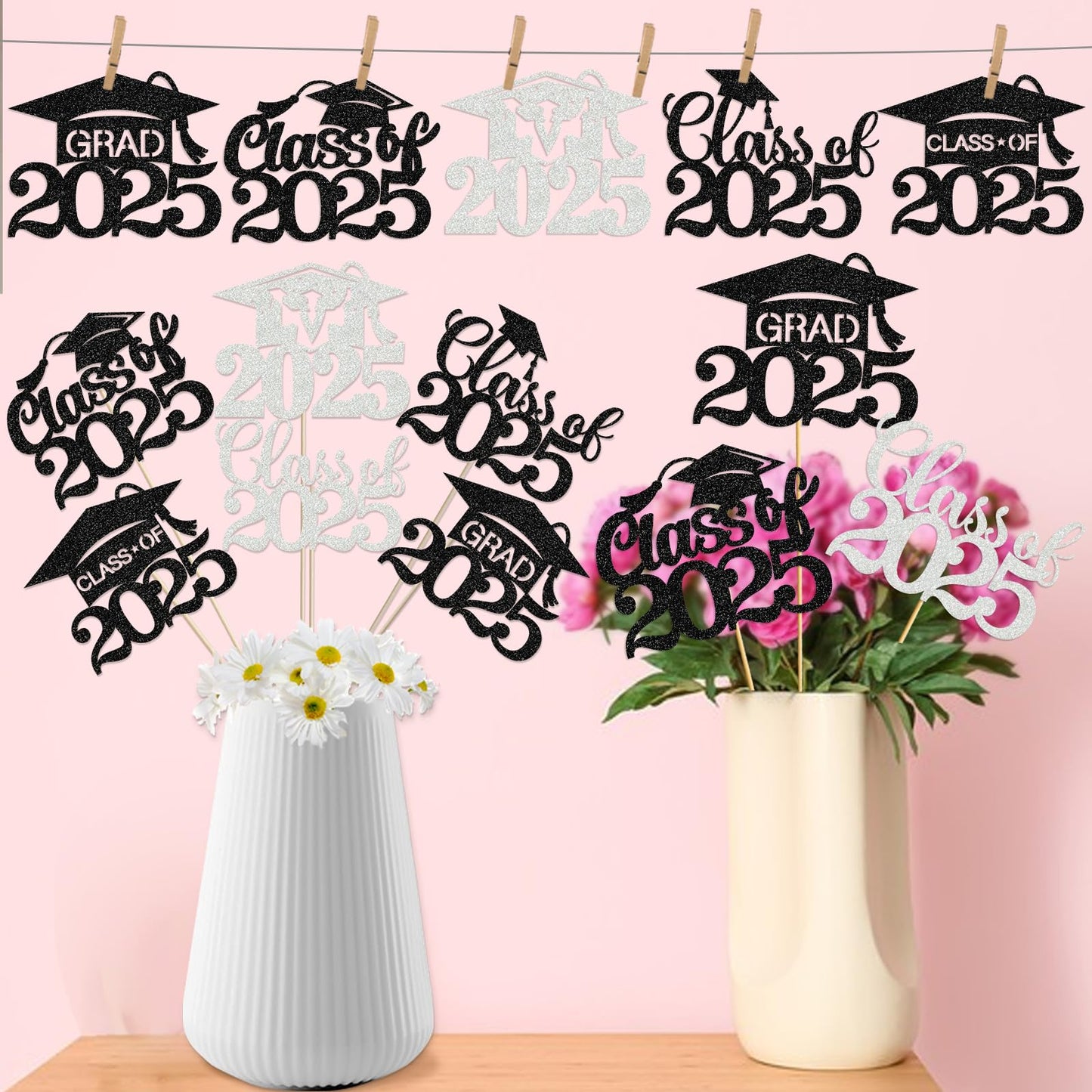Black Sliver Graduation Table Decorations Graduation Centerpieces for Tables 2025 Graduation Decorations Class of 2025 Graduation Party Centerpieces
