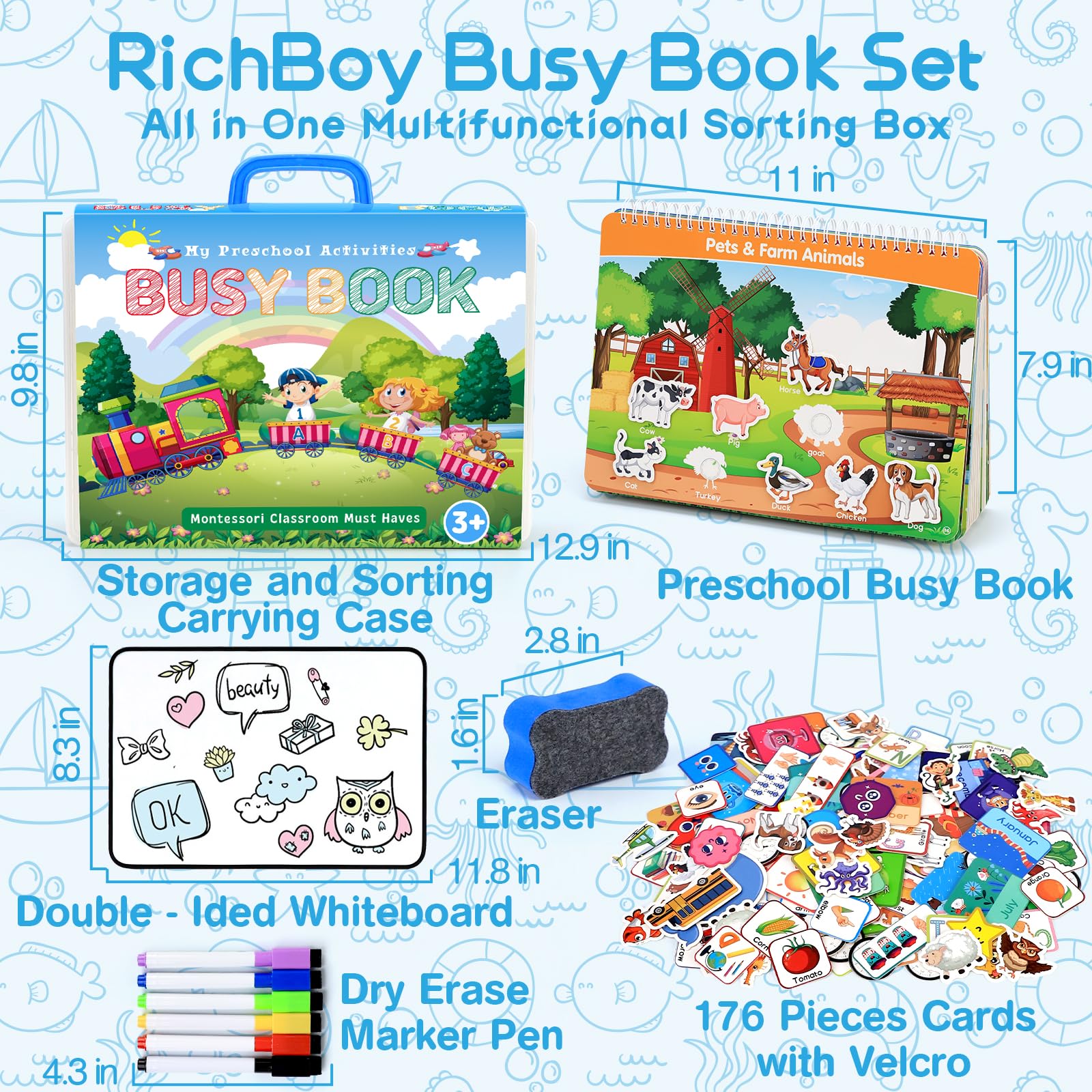 Preschool Busy Book for Toddlers with Case, 176 Pieces Accessory Complete Preassembled Activity Books for Kids, Learning Resources Montessori