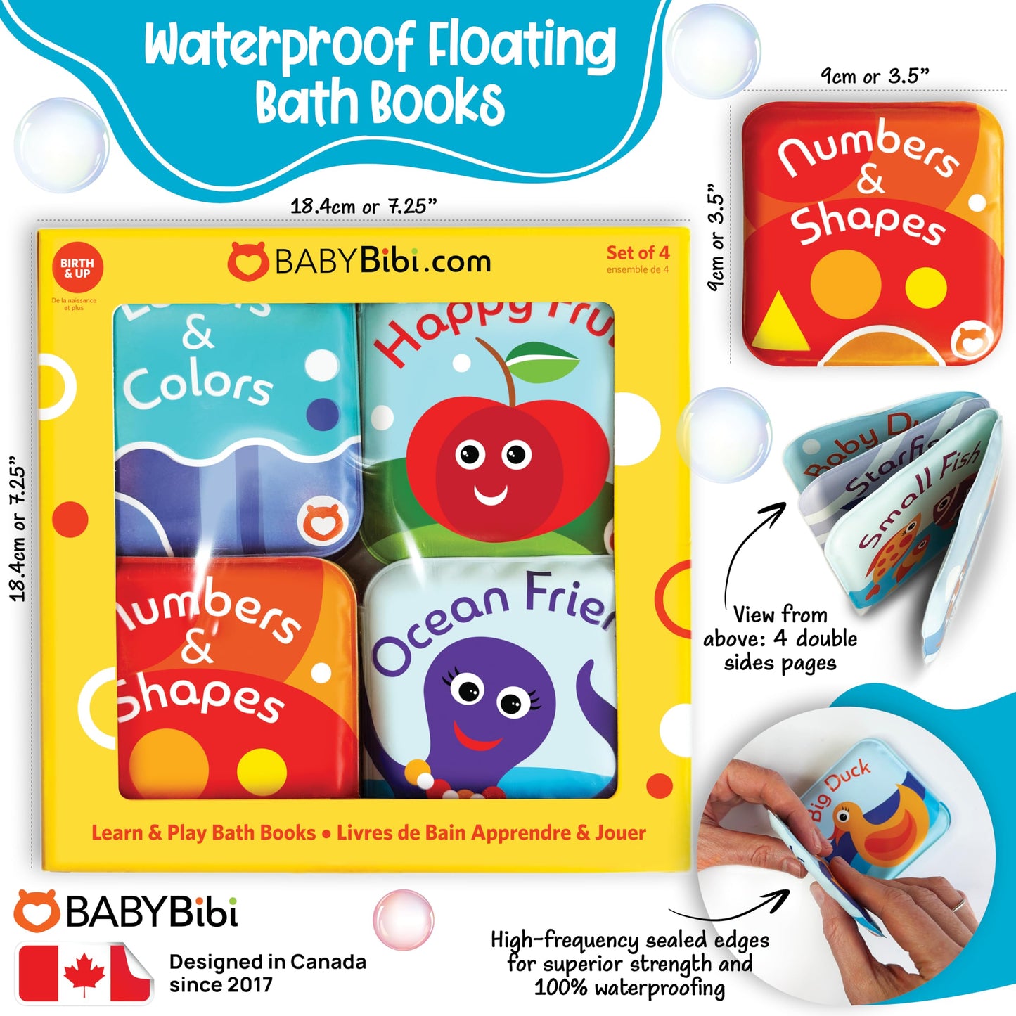 Floating Baby Bath Books Set of 4 - Bath Books for Babies, Infants - Waterproof, Mold-Free Bath Toys for Learning & Early Education (Fruit, Ocean